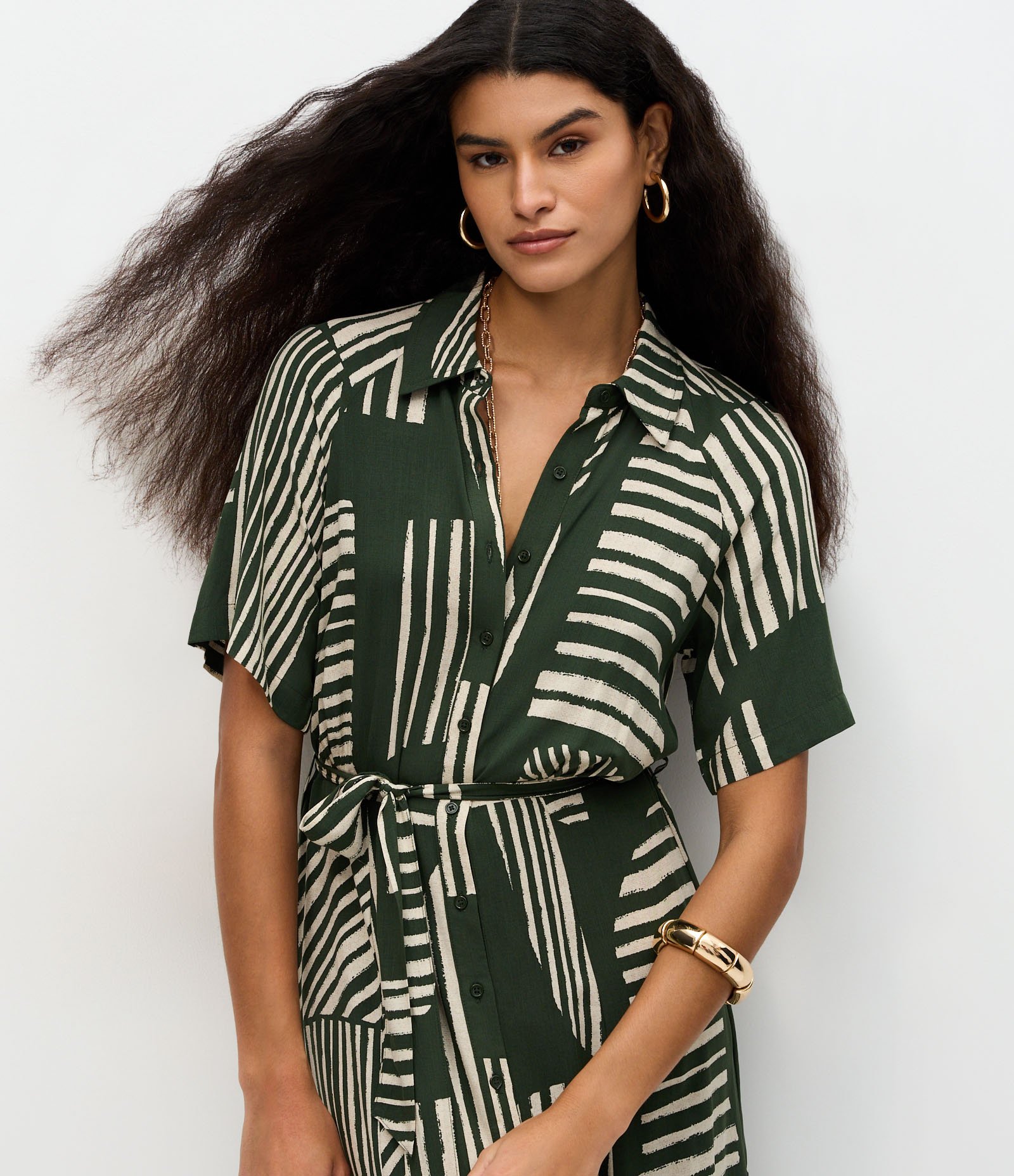 Vestido Midi em Viscose com Estampa Geométrica Verde 3