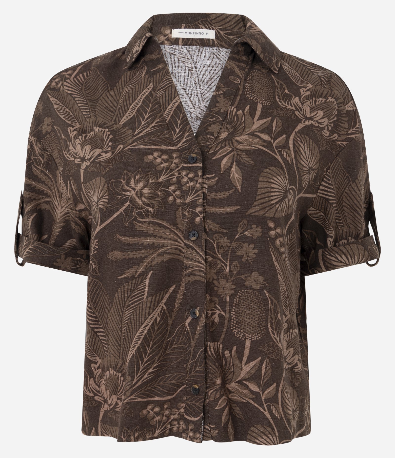 Camisa em Viscolinho com Estampa de Folhagem Marrom 1