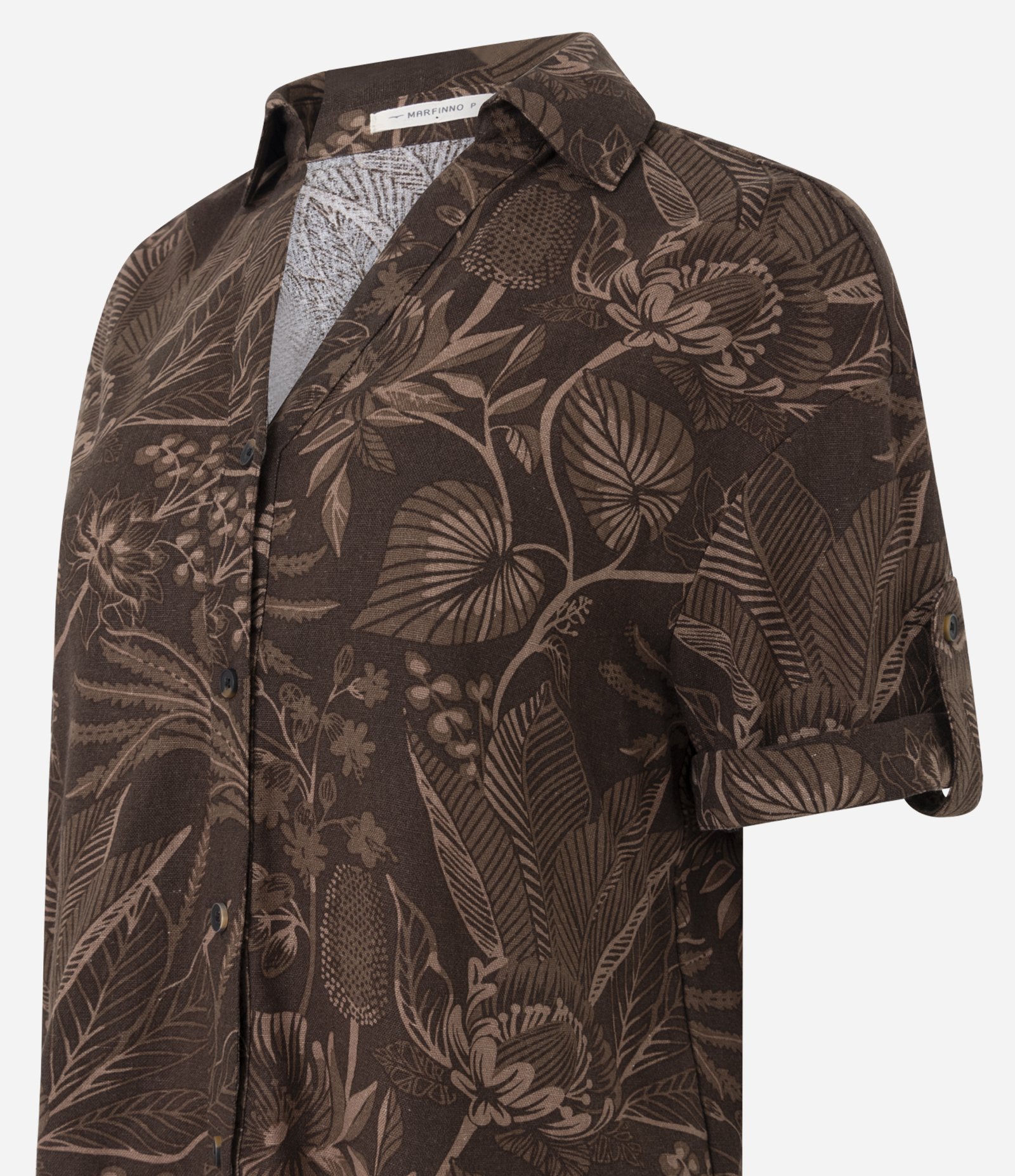 Camisa em Viscolinho com Estampa de Folhagem Marrom 2