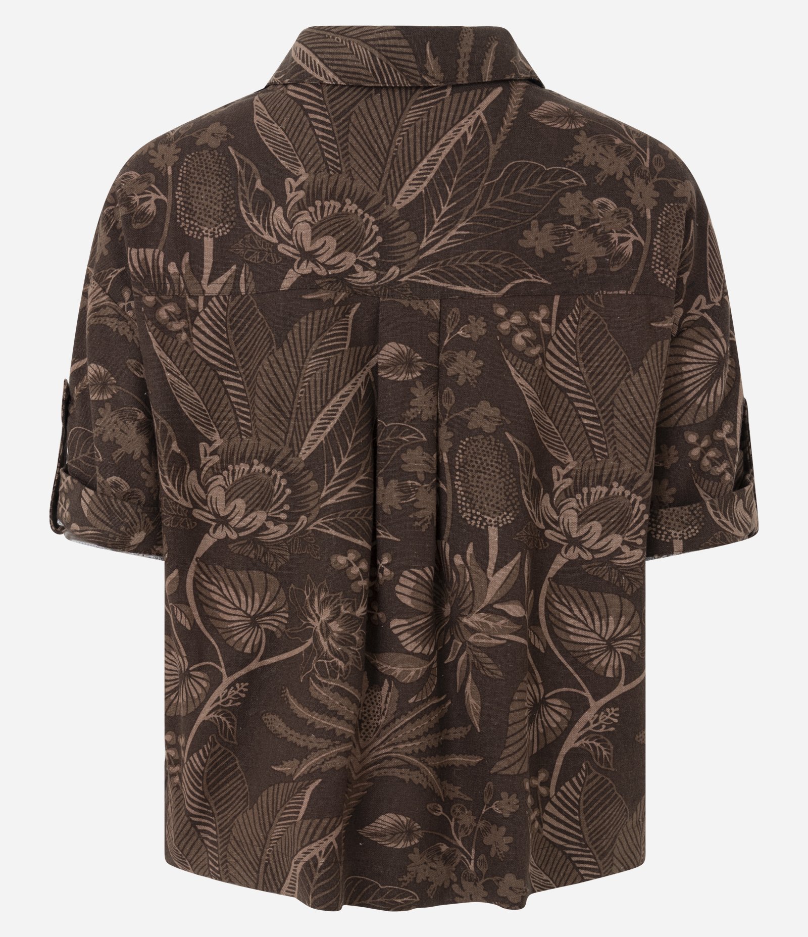 Camisa em Viscolinho com Estampa de Folhagem Marrom 3