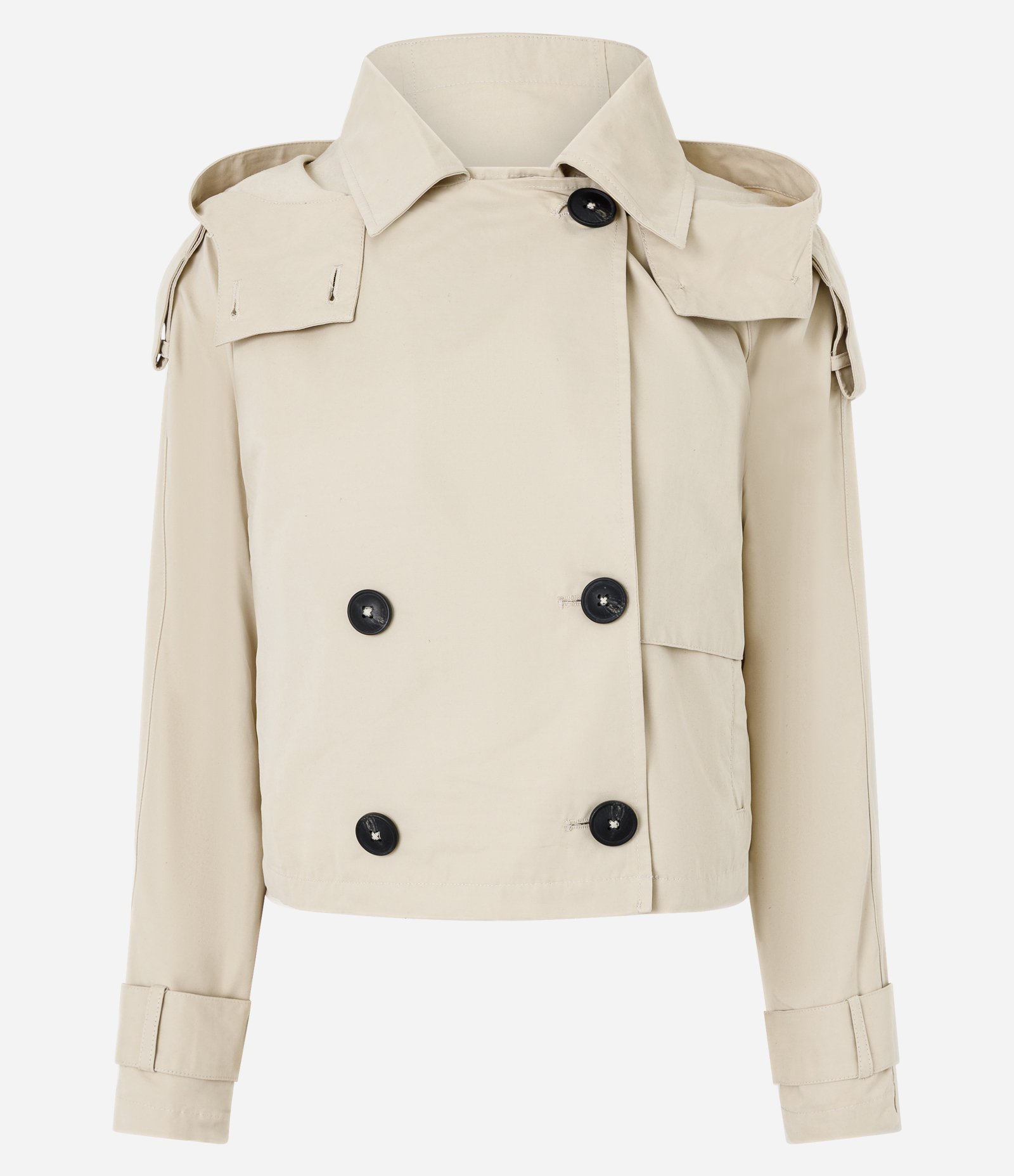 Trench Coat Cropped com Capuz e Ajustes Off White 5