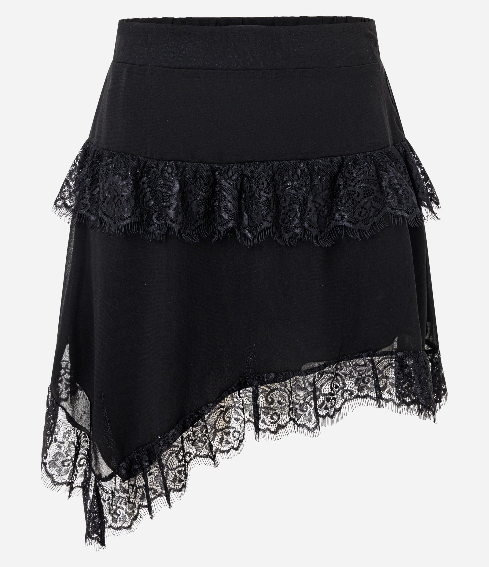 Saia Assimétrica com Babados em Renda Preto 4