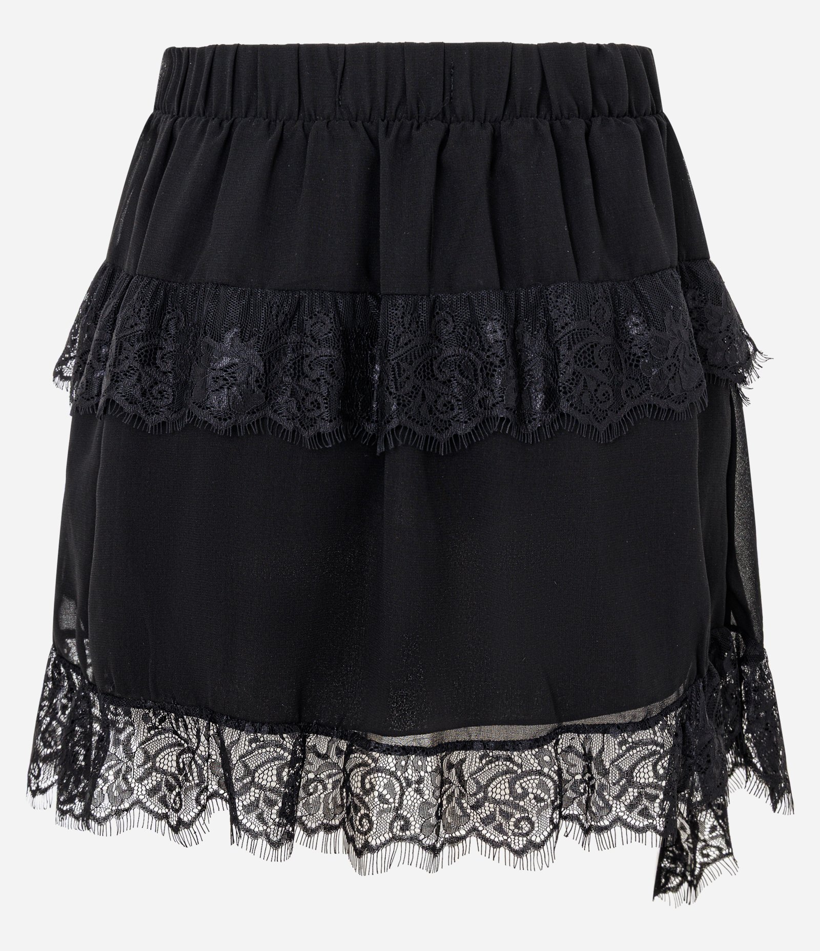 Saia Assimétrica com Babados em Renda Preto 6