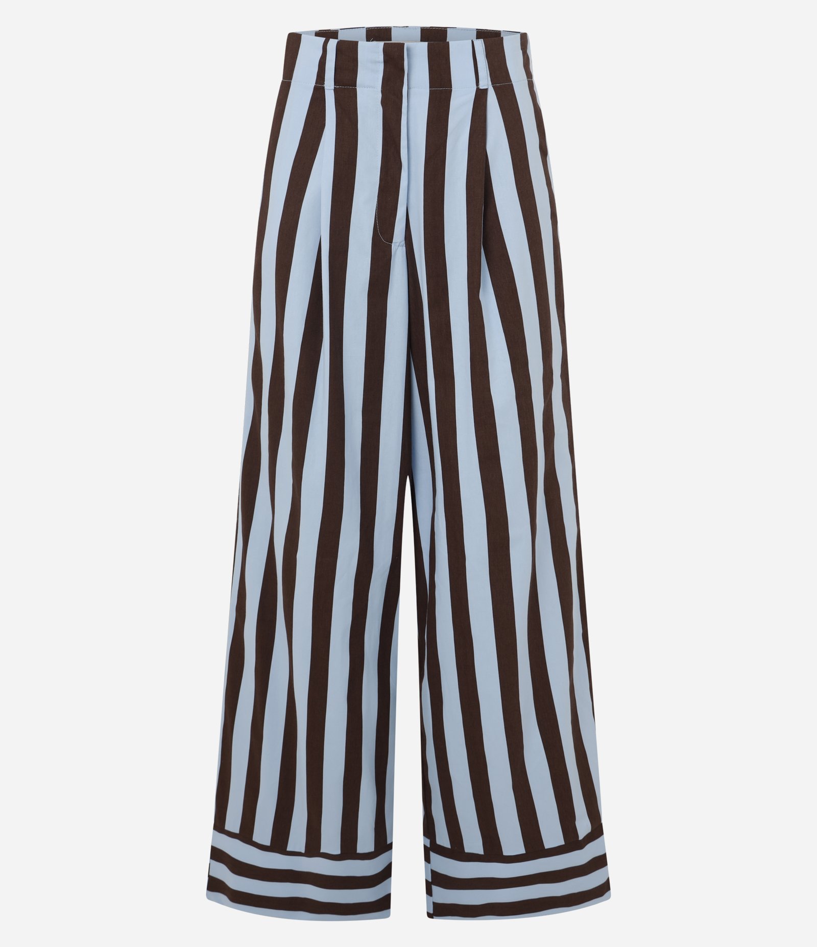 Calça Cintura Alta em Tricoline com Listras Verticais Azul/Marrom 6