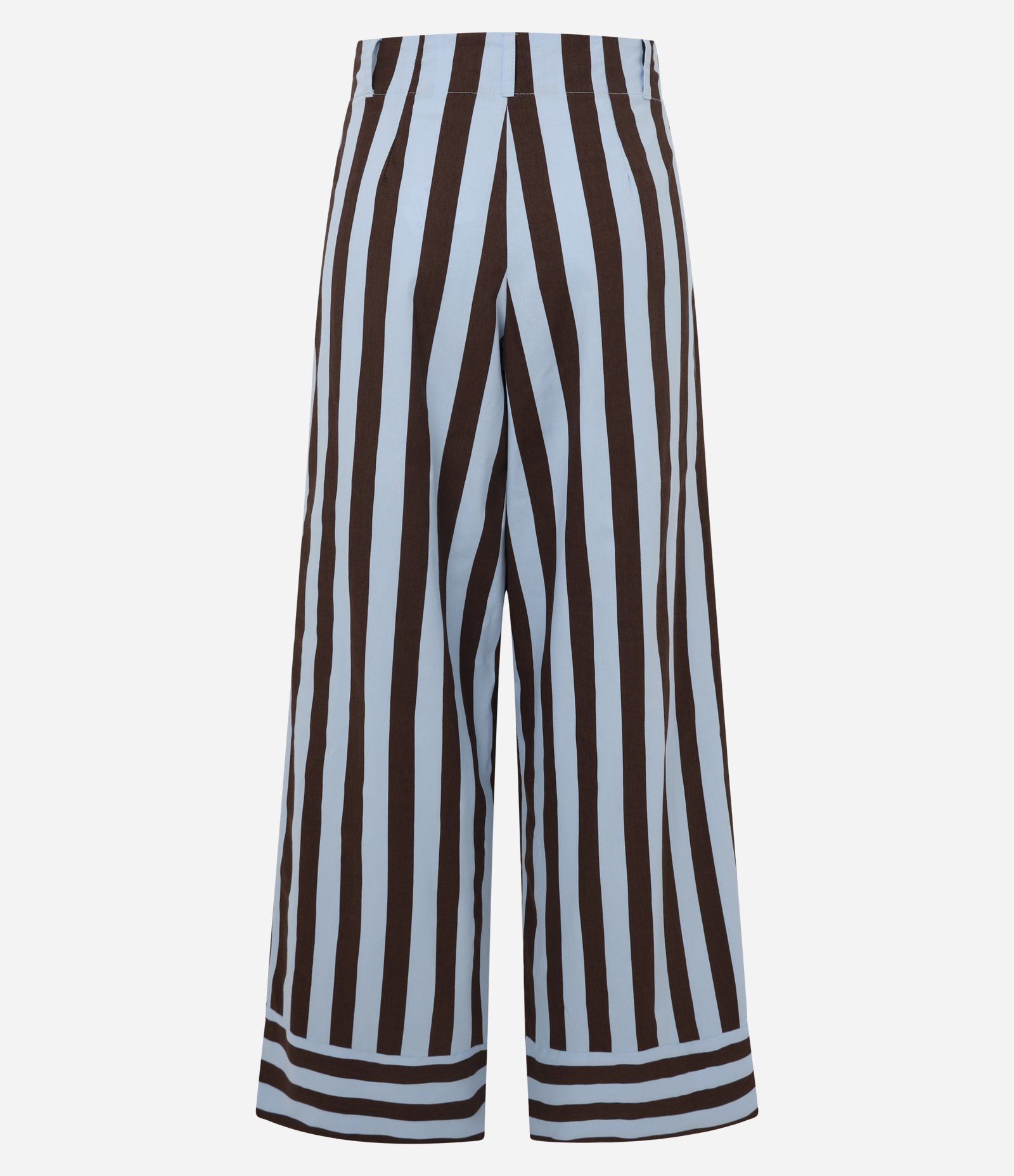 Calça Cintura Alta em Tricoline com Listras Verticais Azul/Marrom 7