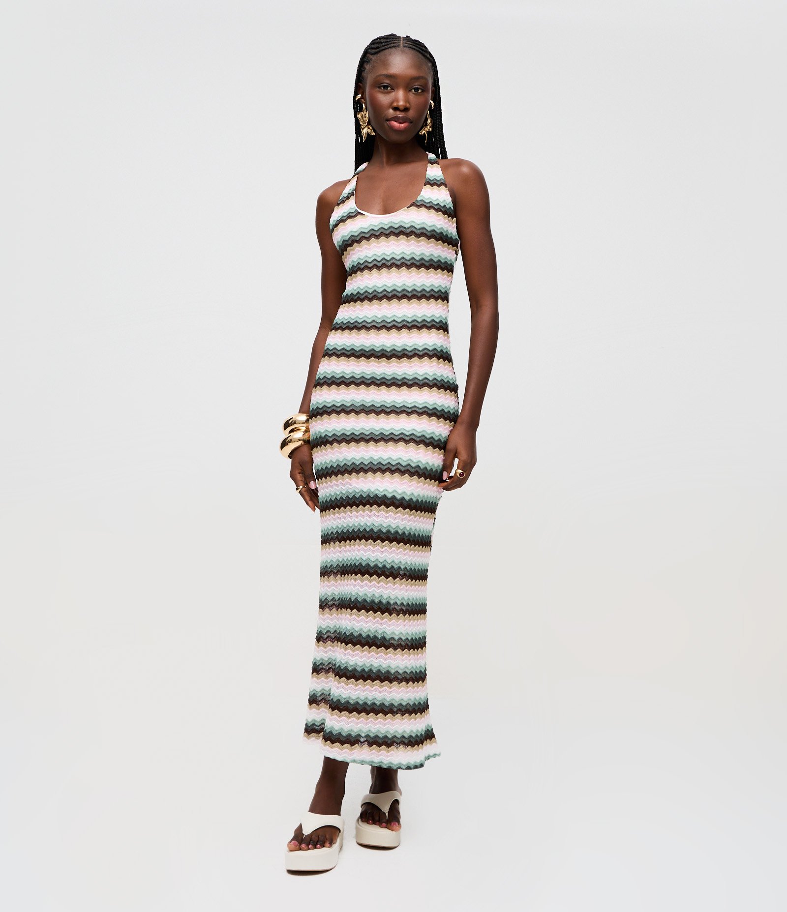 Vestido Longo em Crochê com Amarração no Pescoço Multicores 1