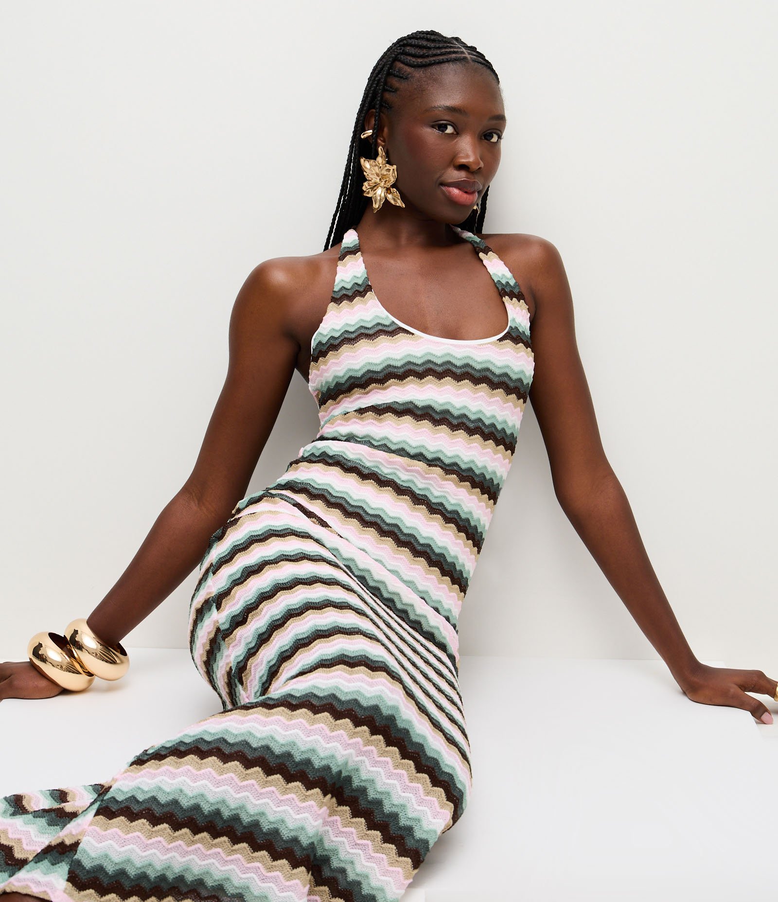 Vestido Longo em Crochê com Amarração no Pescoço Multicores 3