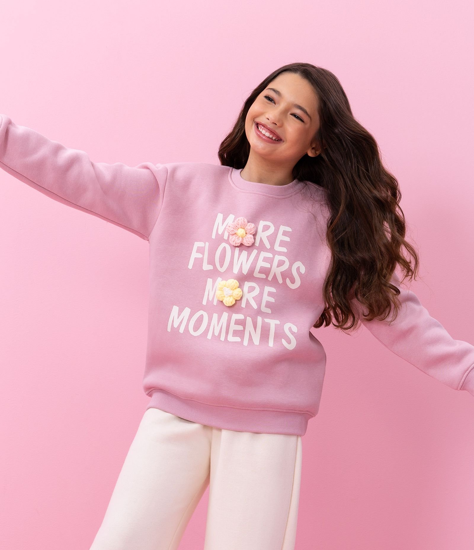 Casaco Infantil com Flores em Estilo Crochê – Tam 5 a 14 Anos Rosa 1