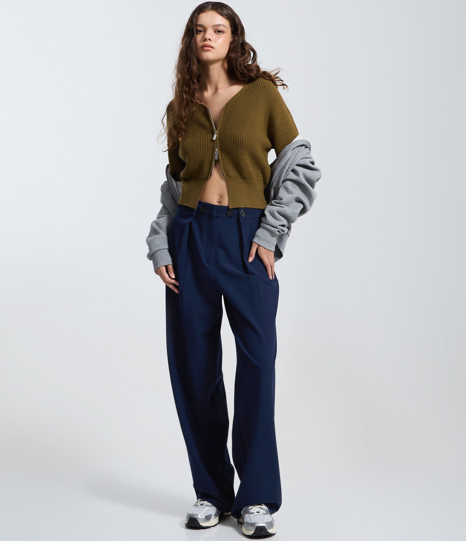 Cardigan em Tricô com Zíper Duplo e Manga Bufante Verde 2
