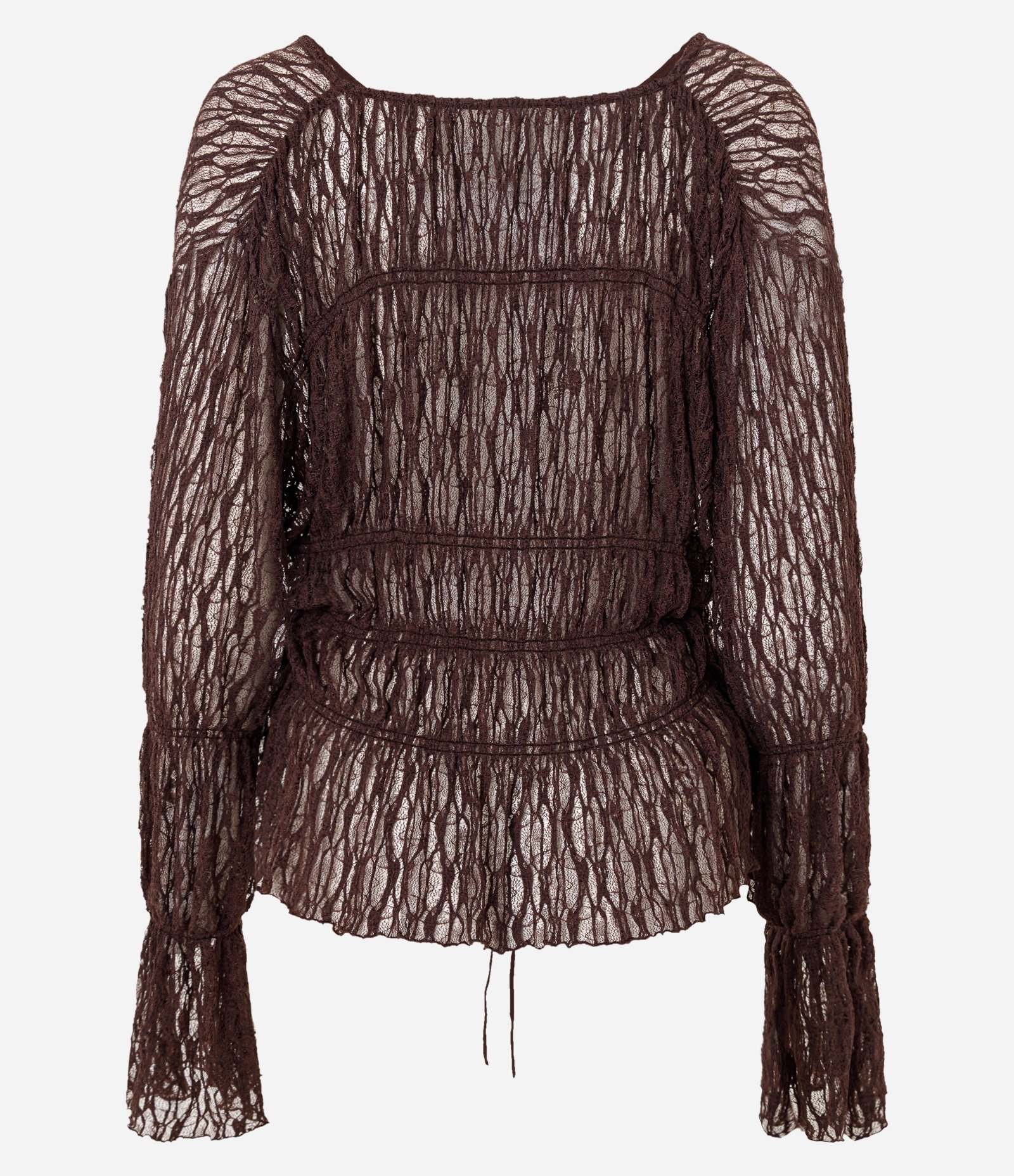 Blusa Renda Texturizada com Lacinhos e Manga Longa Marrom 9