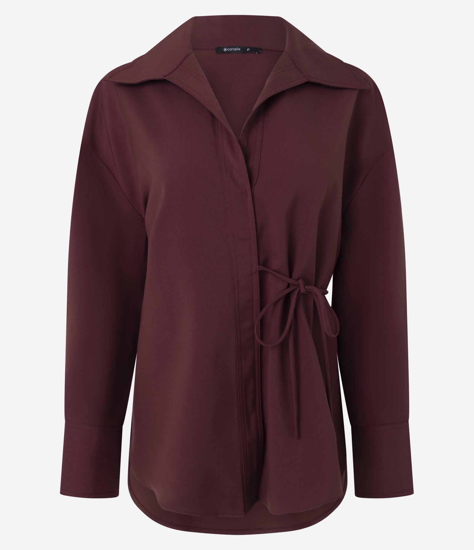 Camisa Oversized Alfaiatada com Amarração Transpassada Bordô 5