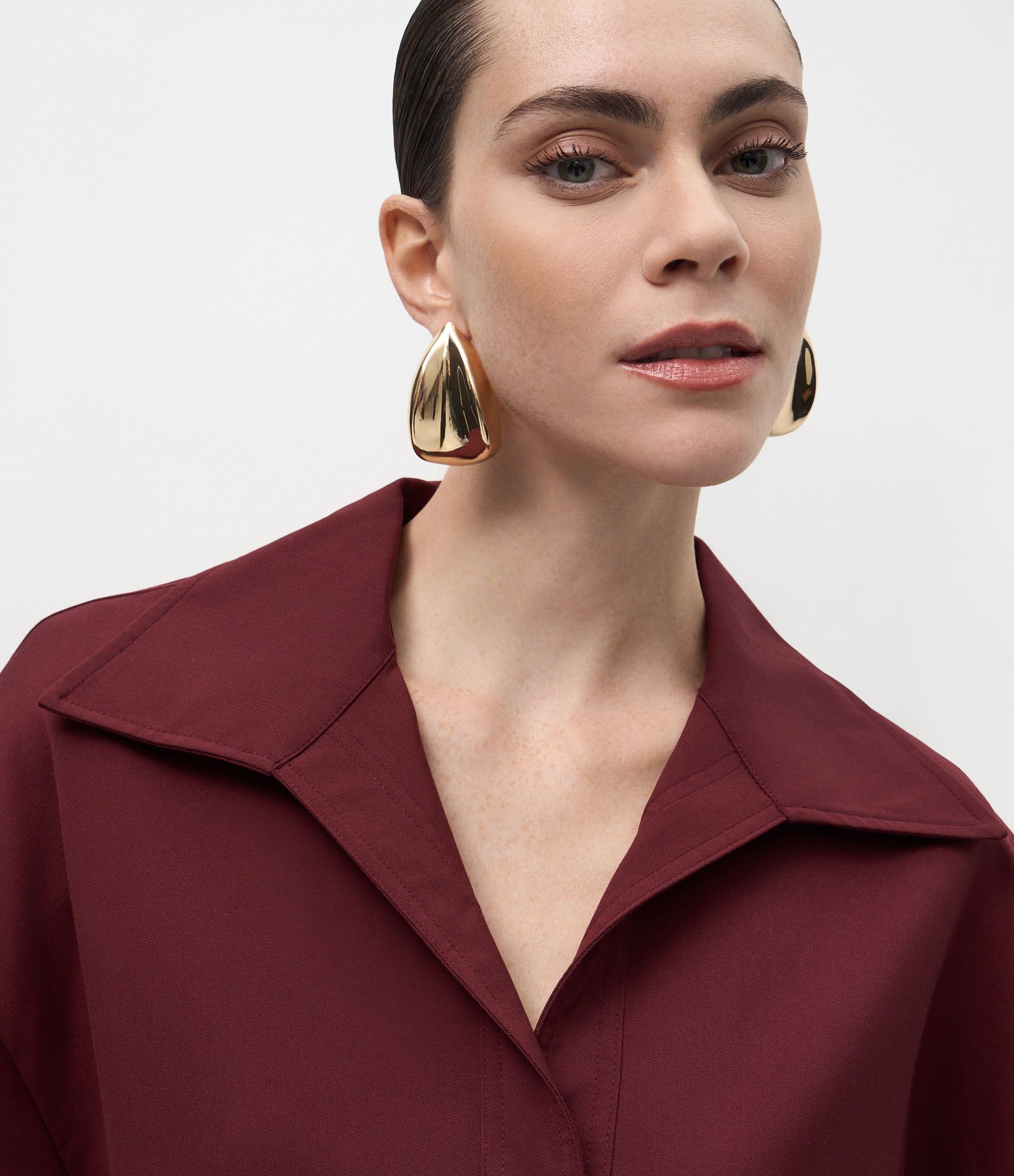Camisa Oversized Alfaiatada com Amarração Transpassada Bordô 3