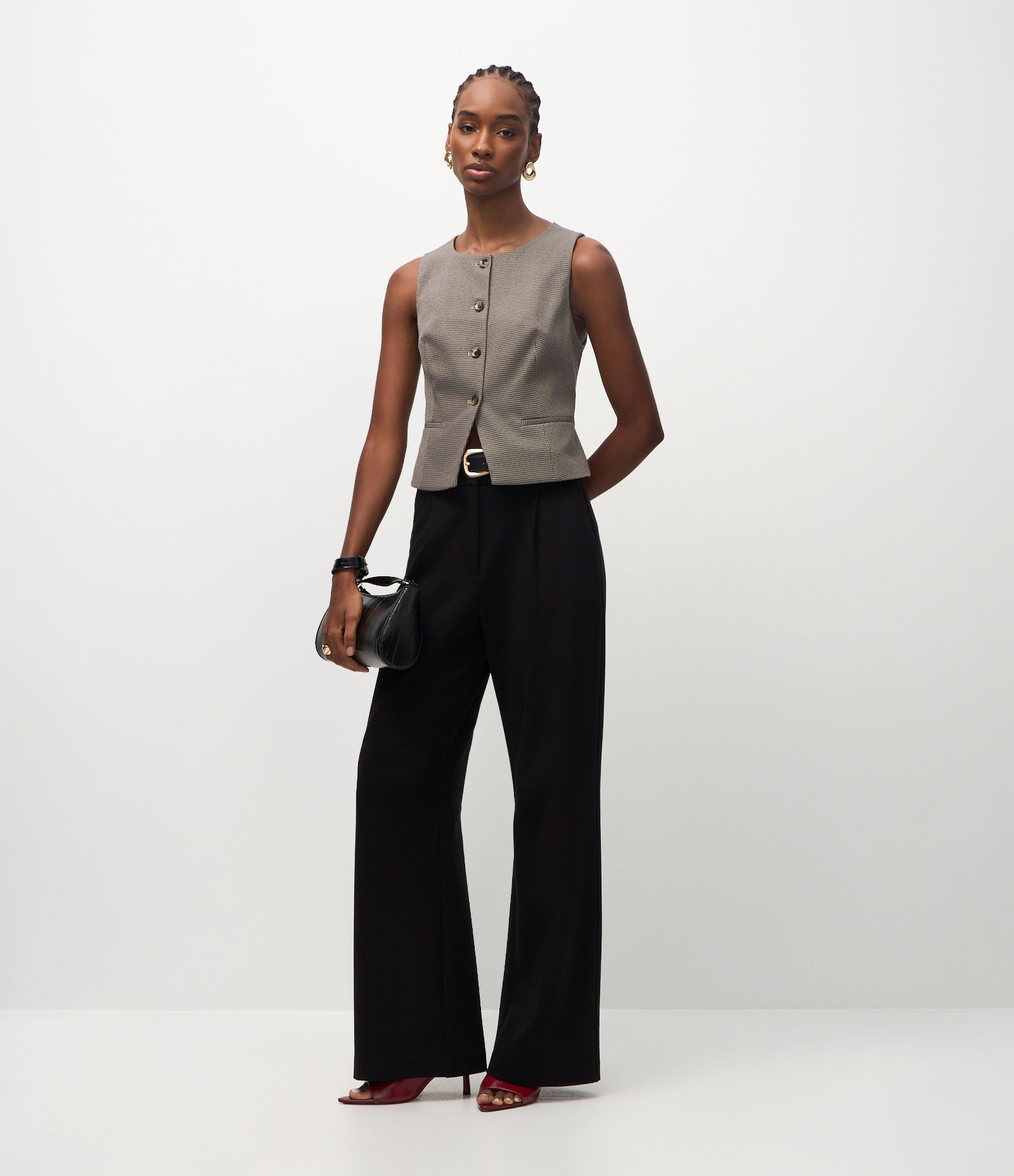 Colete Alfaiatado com Estampa de Mini Xadrez Cinza 2