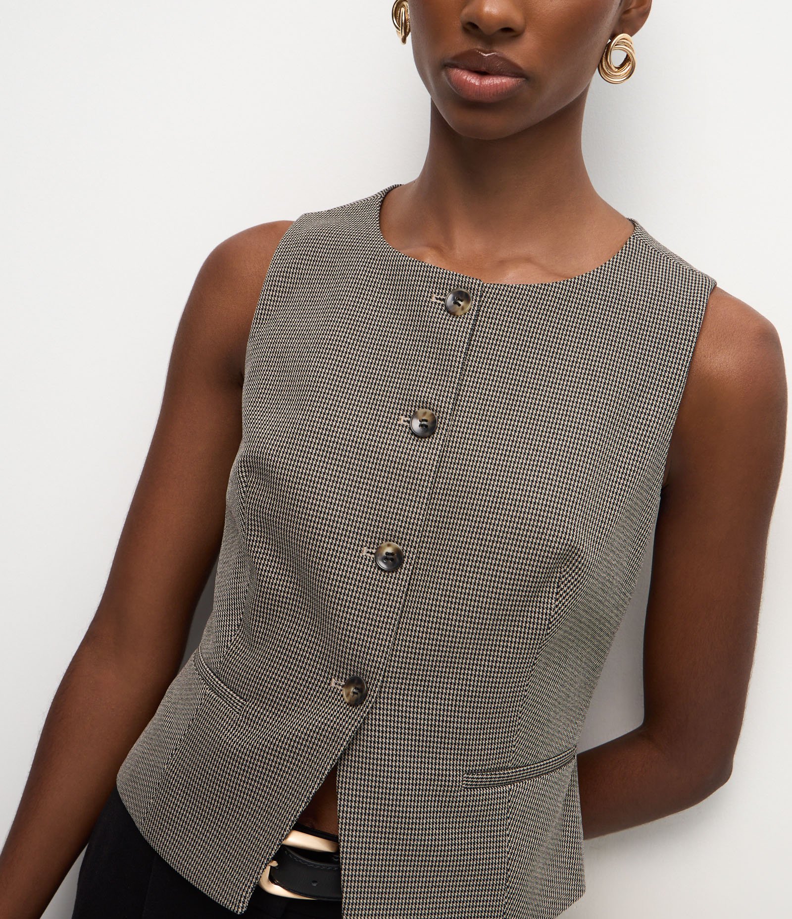 Colete Alfaiatado com Estampa de Mini Xadrez Cinza 4