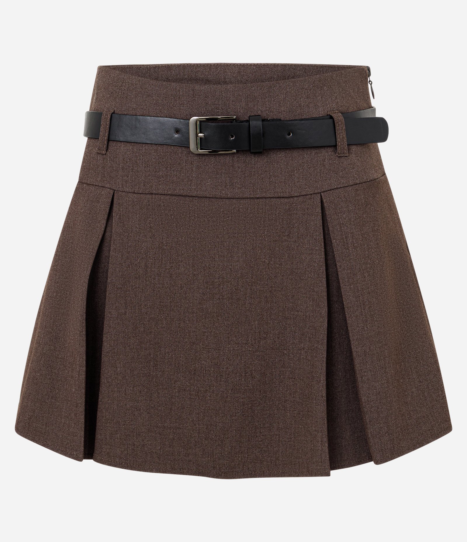 Short Saia Alfaiatado com Cinto e Plissado Marrom 5