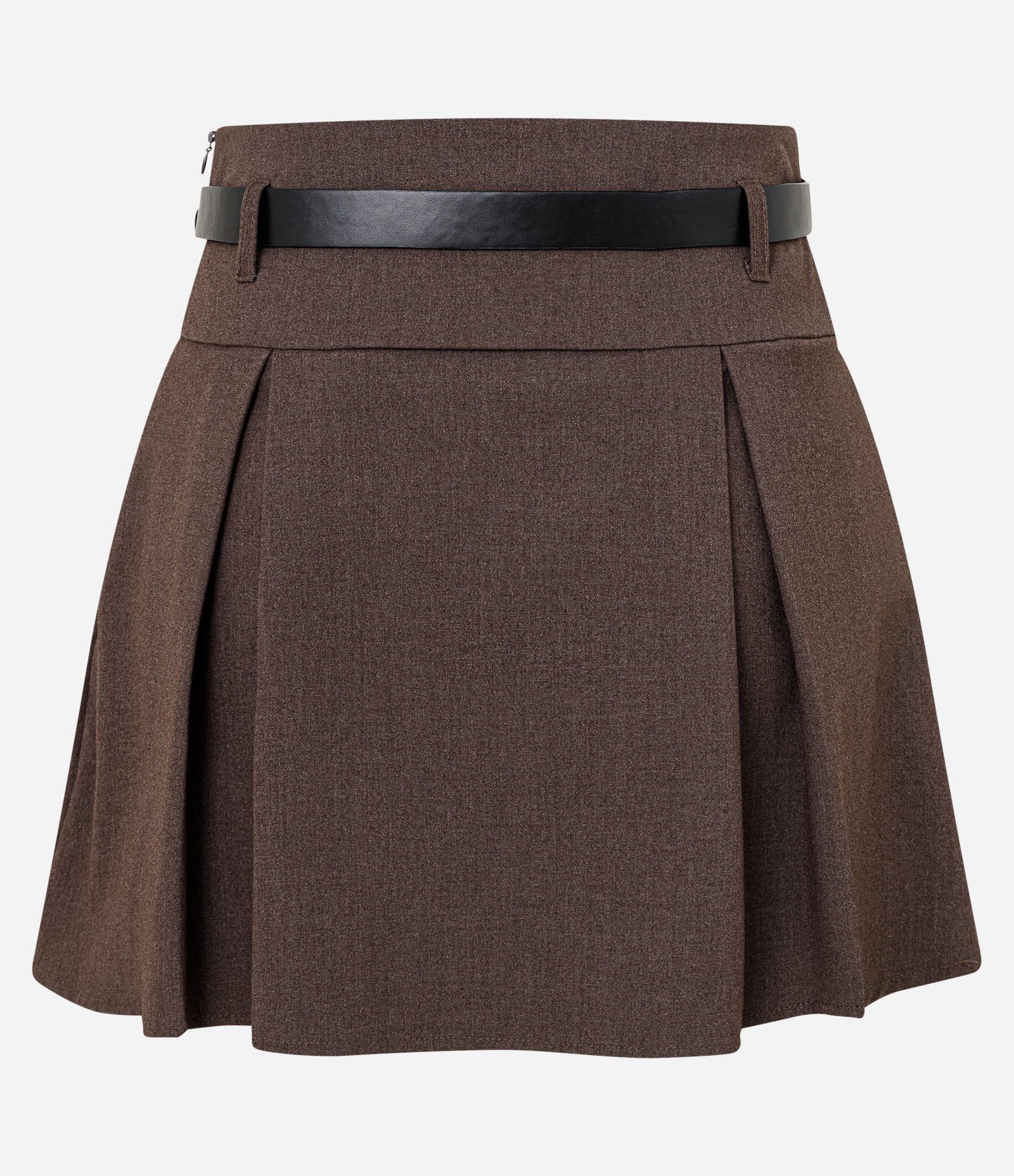 Short Saia Alfaiatado com Cinto e Plissado Marrom 6