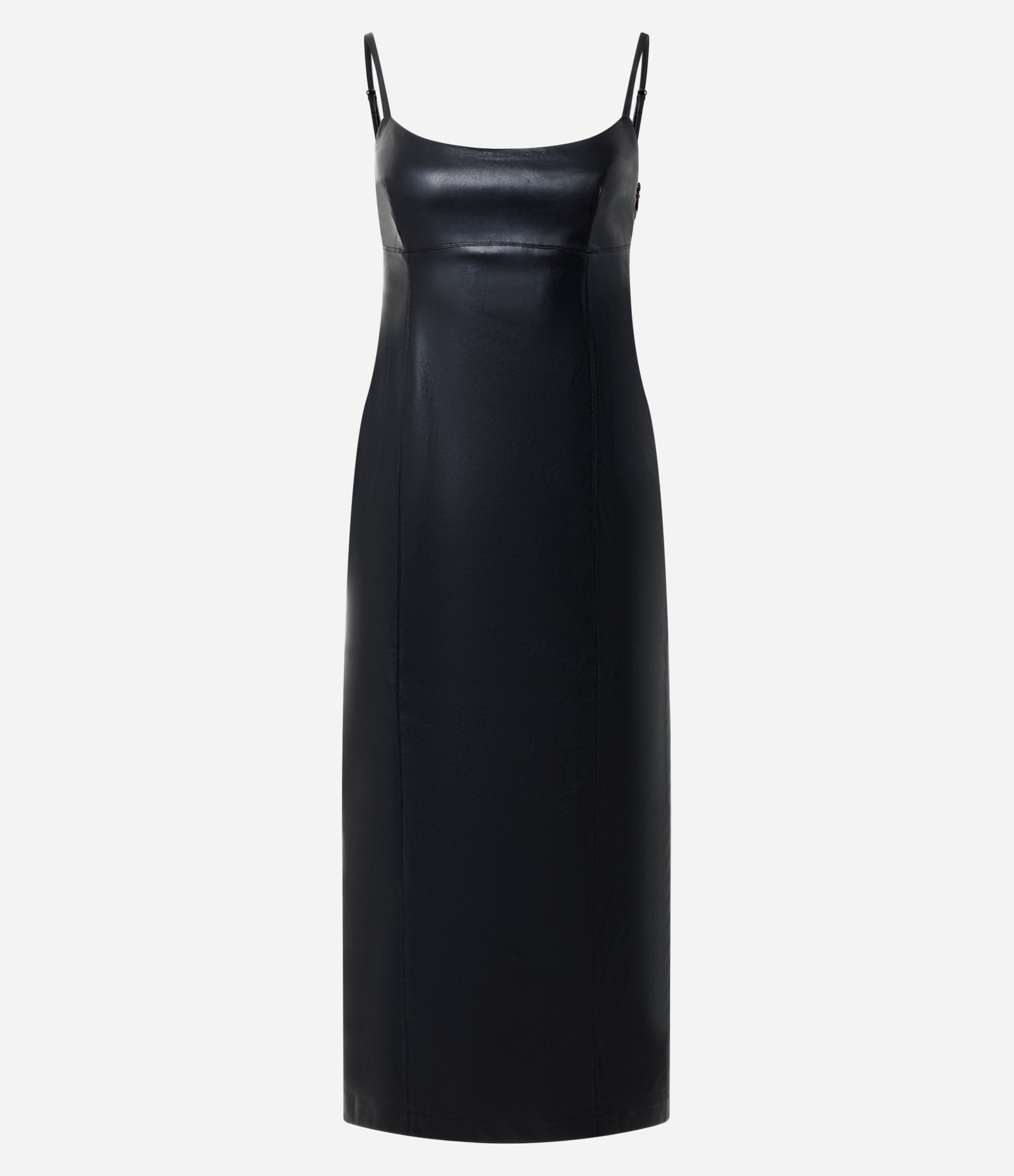 Vestido Midi em PU com Decote Quadrado e Fenda Traseira Preto 5