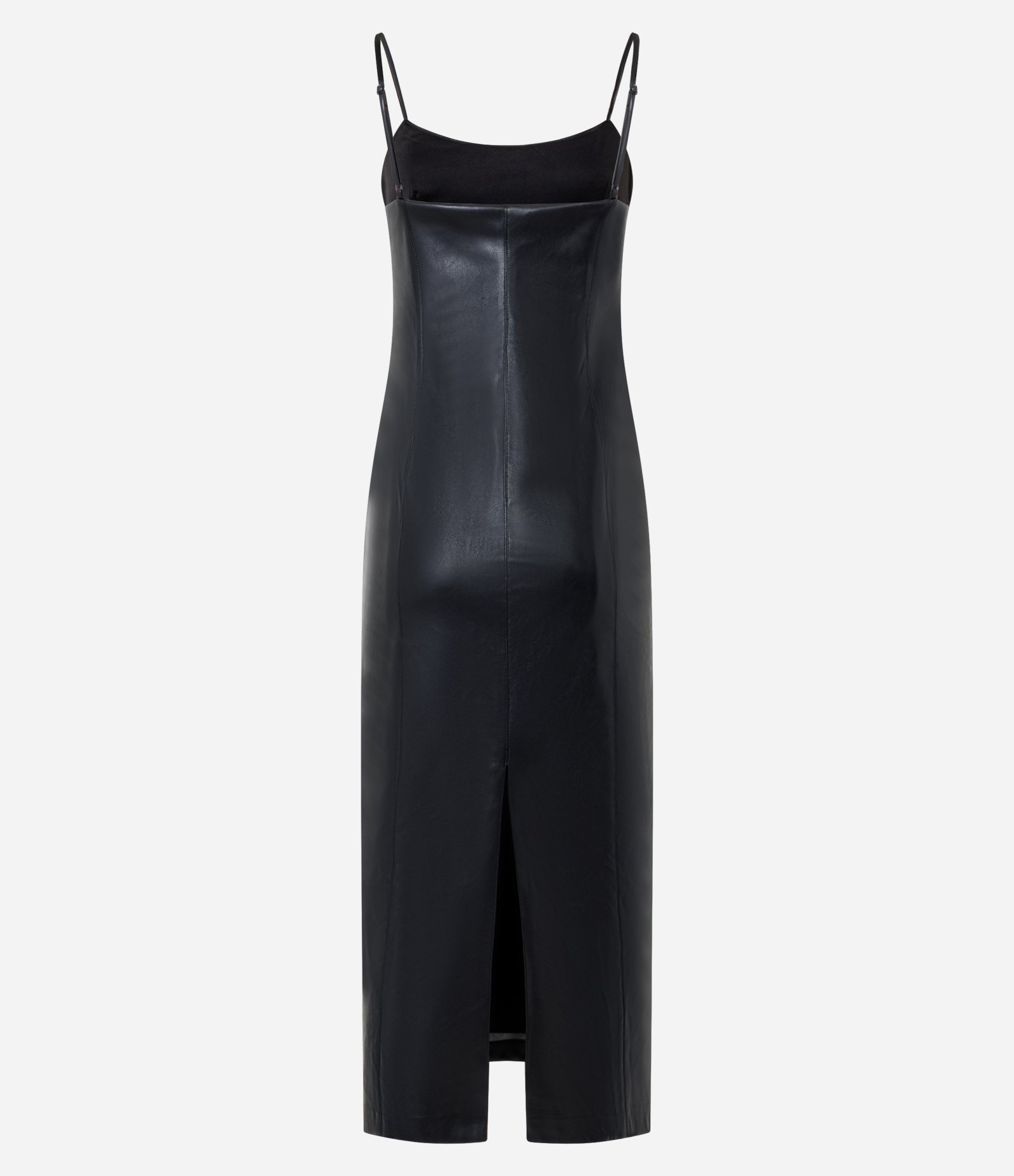Vestido Midi em PU com Decote Quadrado e Fenda Traseira Preto 6