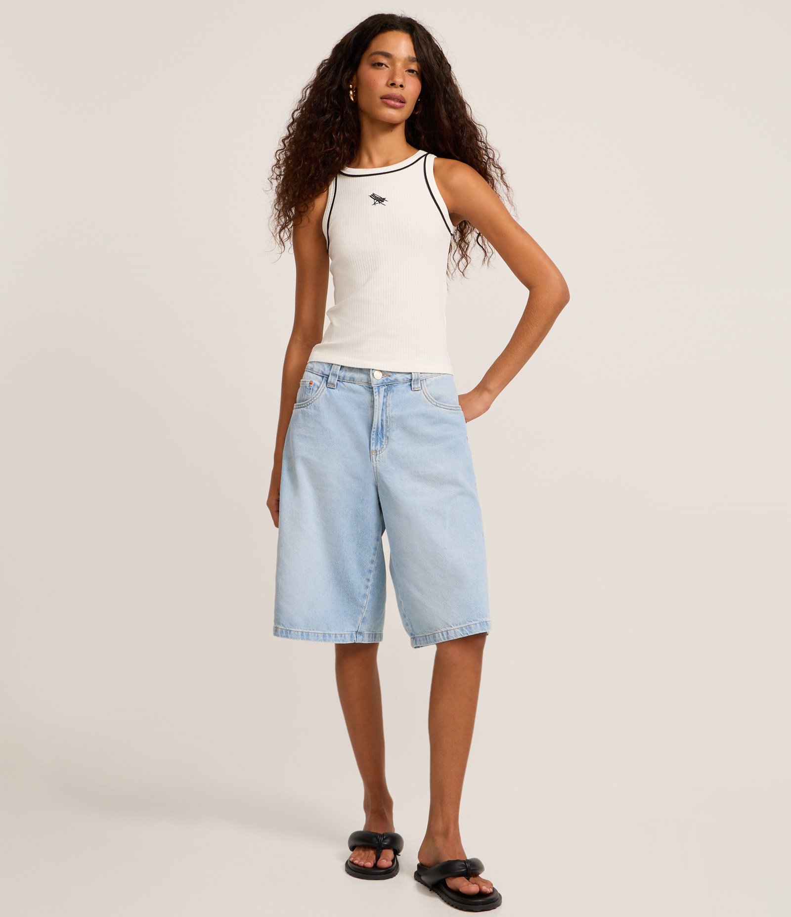 Regata em Ribana com Viés Contrastante e Bordado Ícone Cadeira de Praia Snow White 2