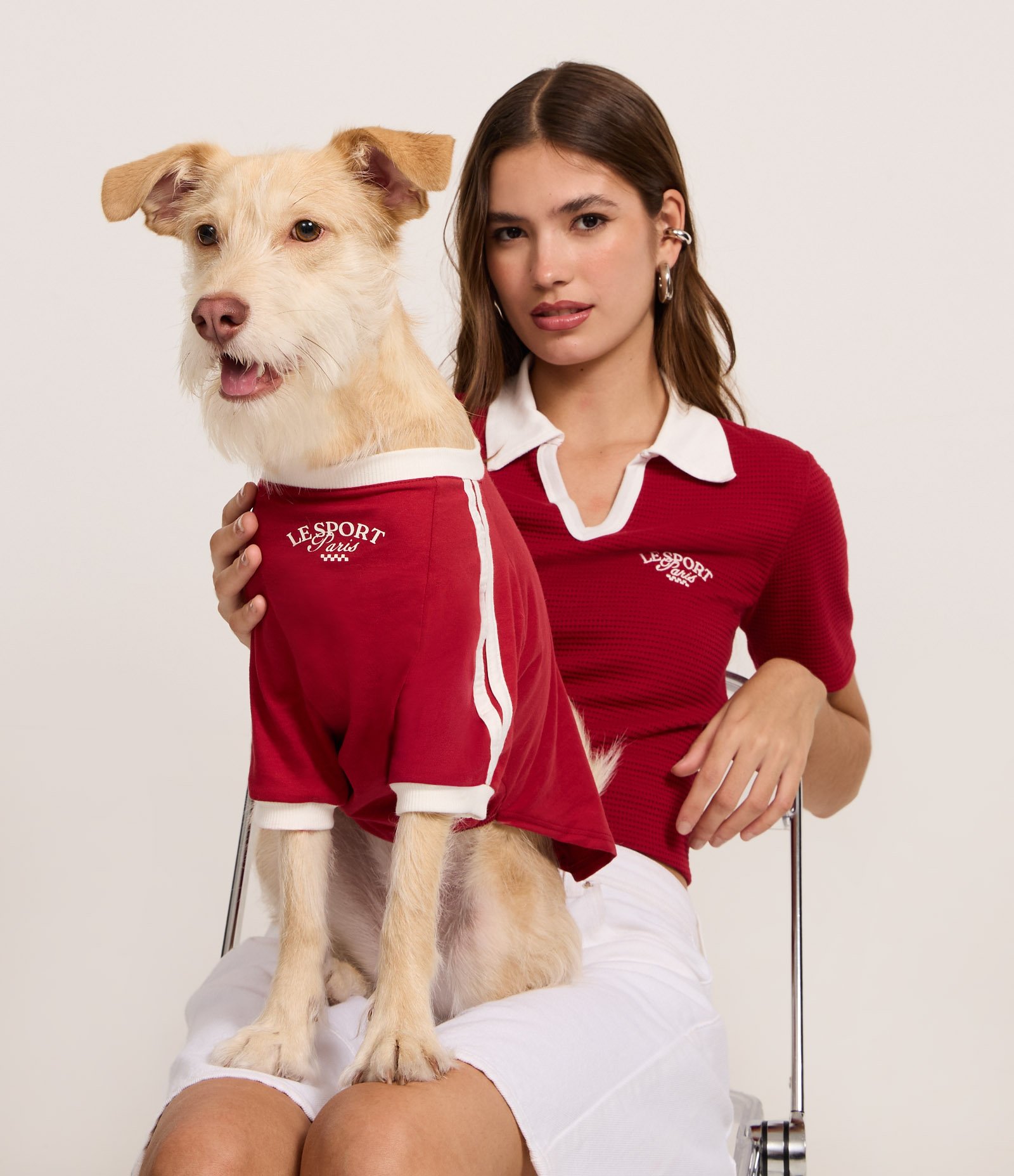 Roupa para Pet T-shirt com Viés Contrastante Vermelho 2