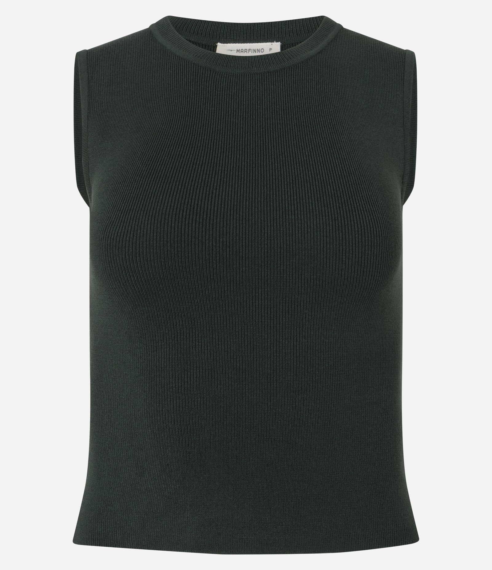 Blusa Sem Manga em Tricô Canelado com Gola Redonda Verde Escuro 2