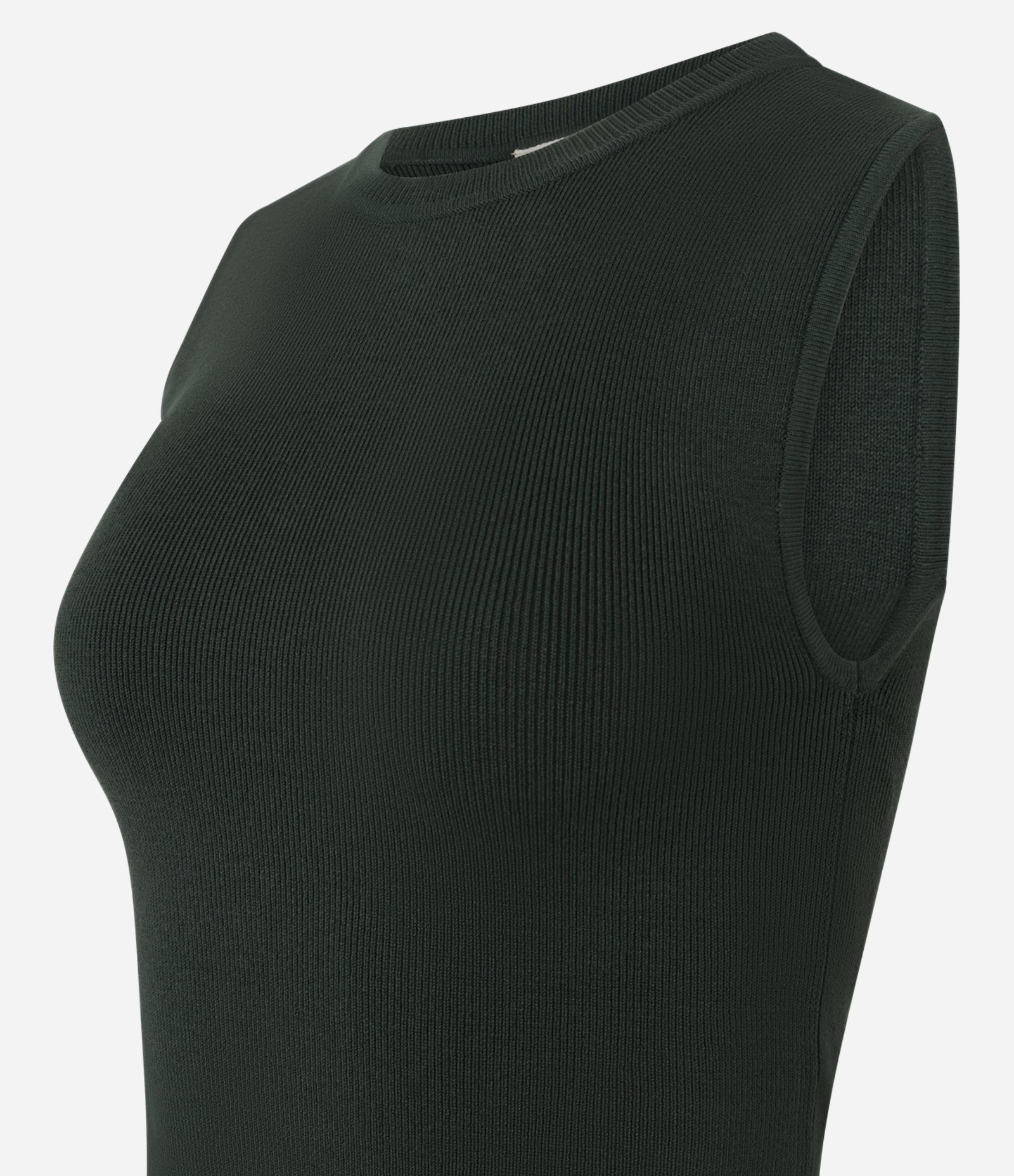 Blusa Sem Manga em Tricô Canelado com Gola Redonda Verde Escuro 3