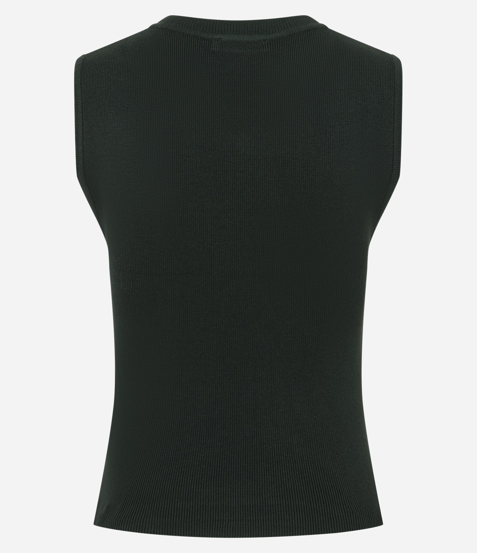 Blusa Sem Manga em Tricô Canelado com Gola Redonda Verde Escuro 4
