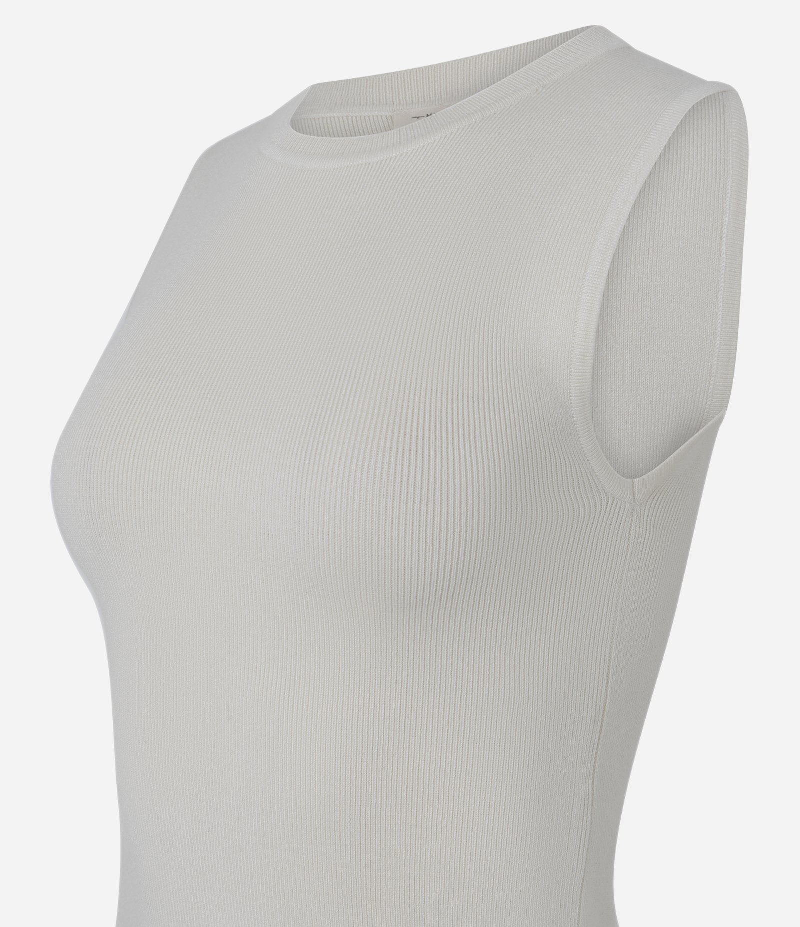 Blusa Sem Manga em Tricô Canelado com Gola Redonda Off White 3