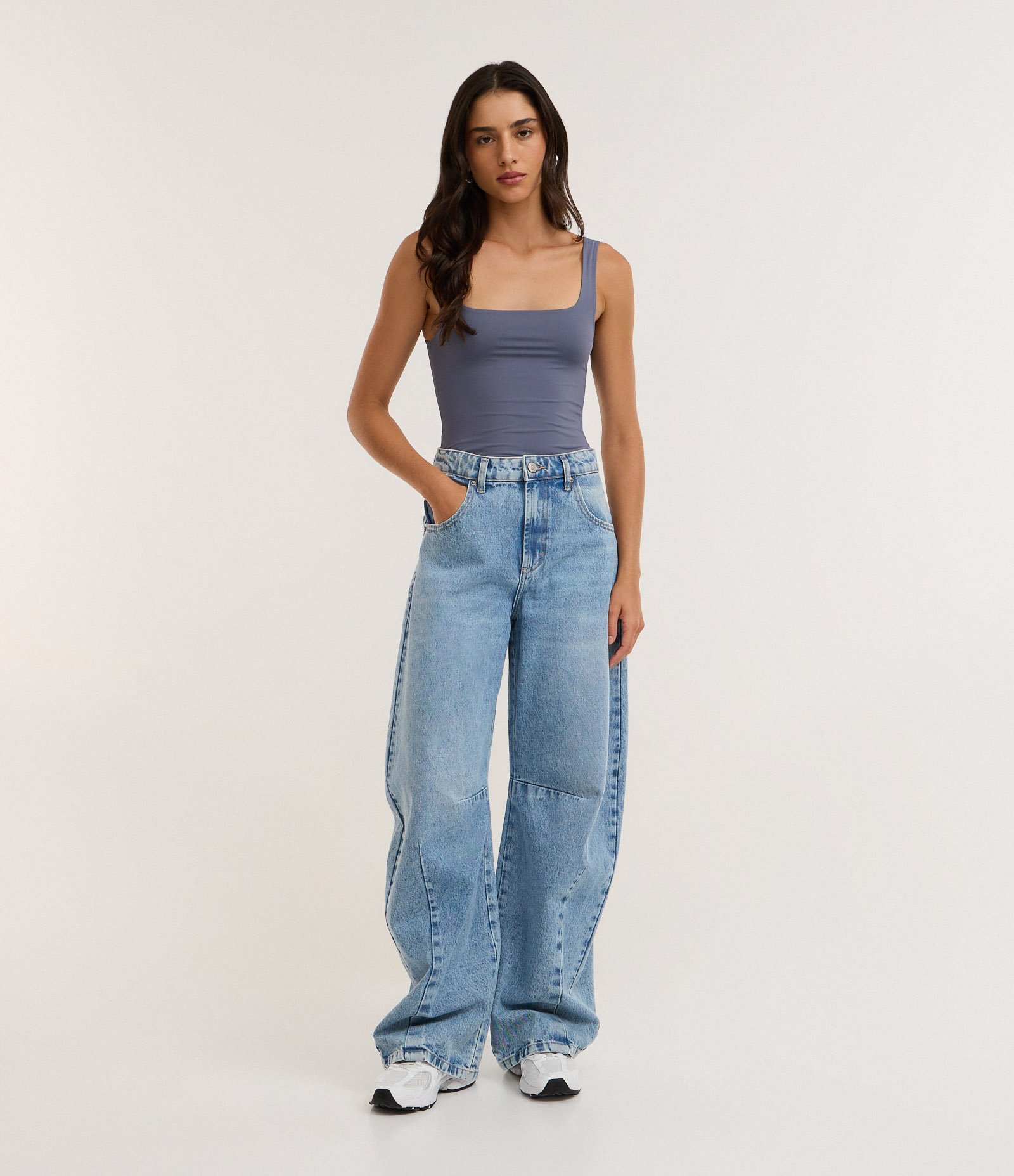 Body em Poliamida com Decote Quadrado Azul Grafite 2