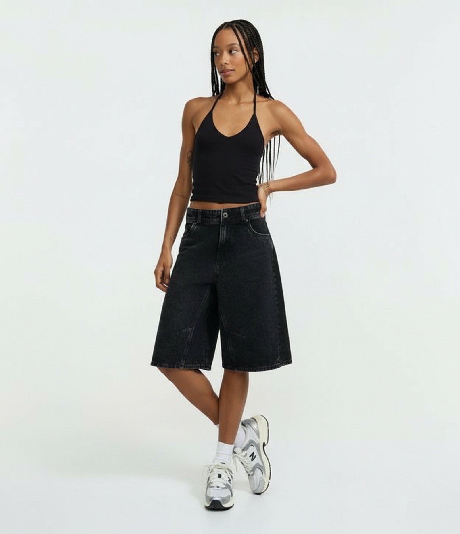 Blusa Cropped Frente Única em Cotton com Amarração Preto 5