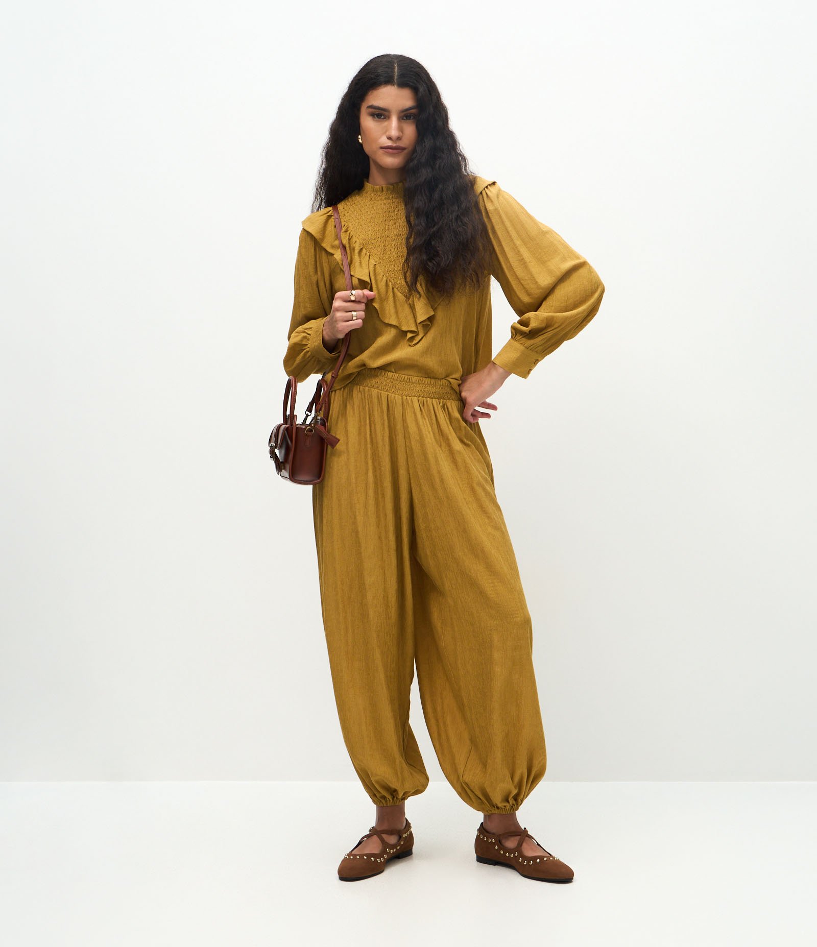 Calça Aladim em Viscose com Cós Elástico Amarelo 1