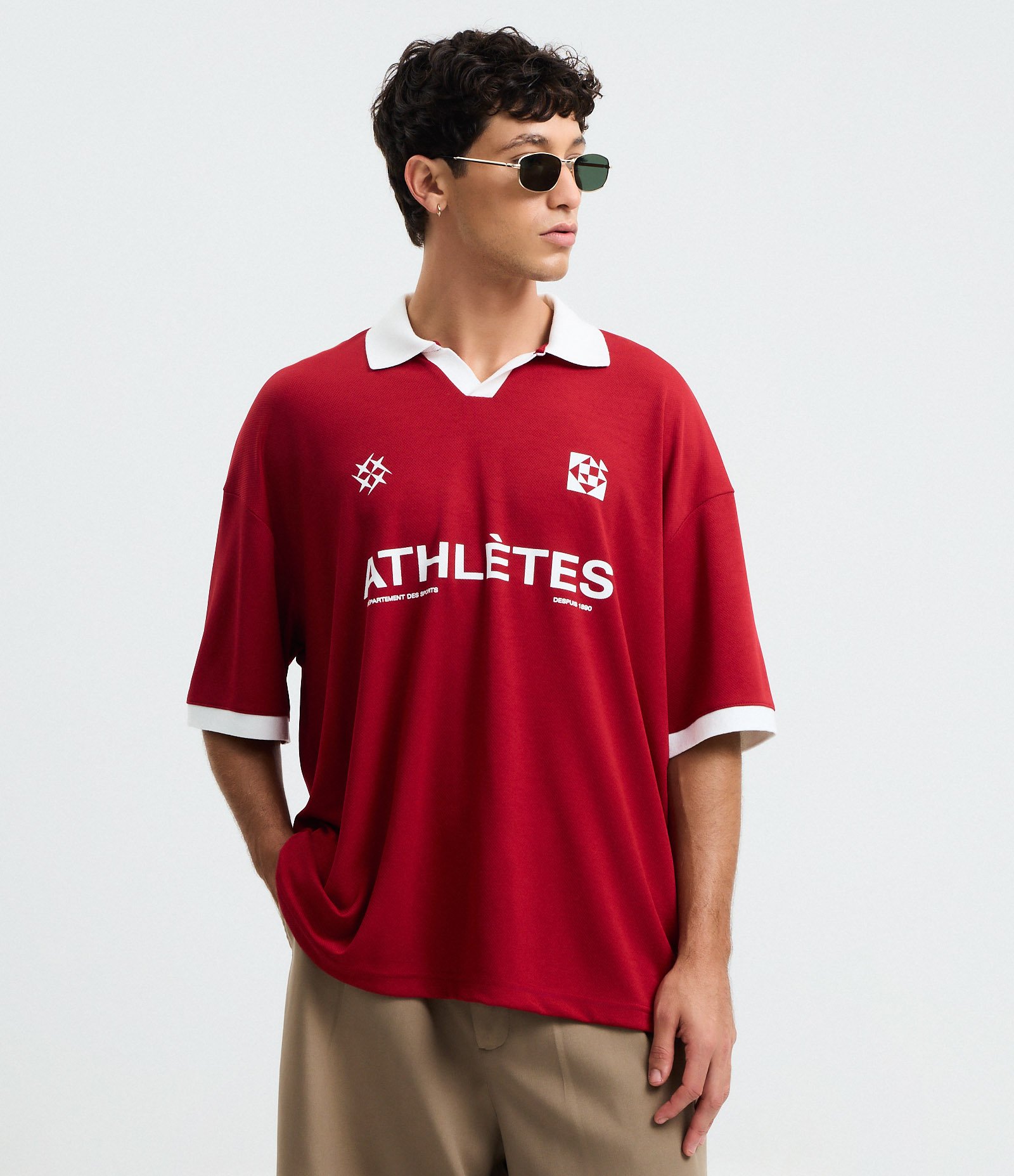 Camiseta Polo Oversized com Manga Curta Vermelho 1