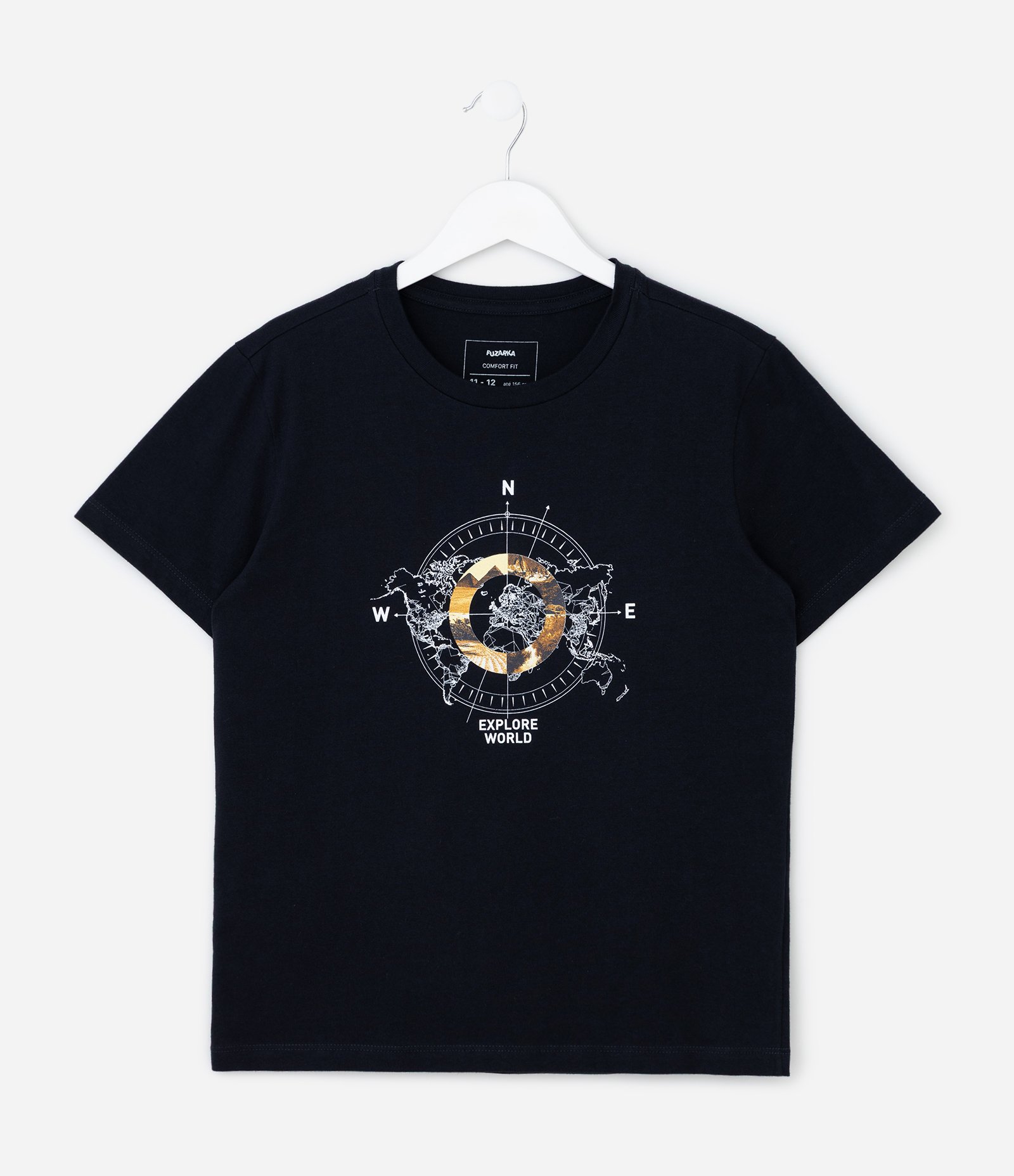 Camiseta Infantil Regular com Estampa Geométrica - Tam 5 a 14 Anos Azul 1