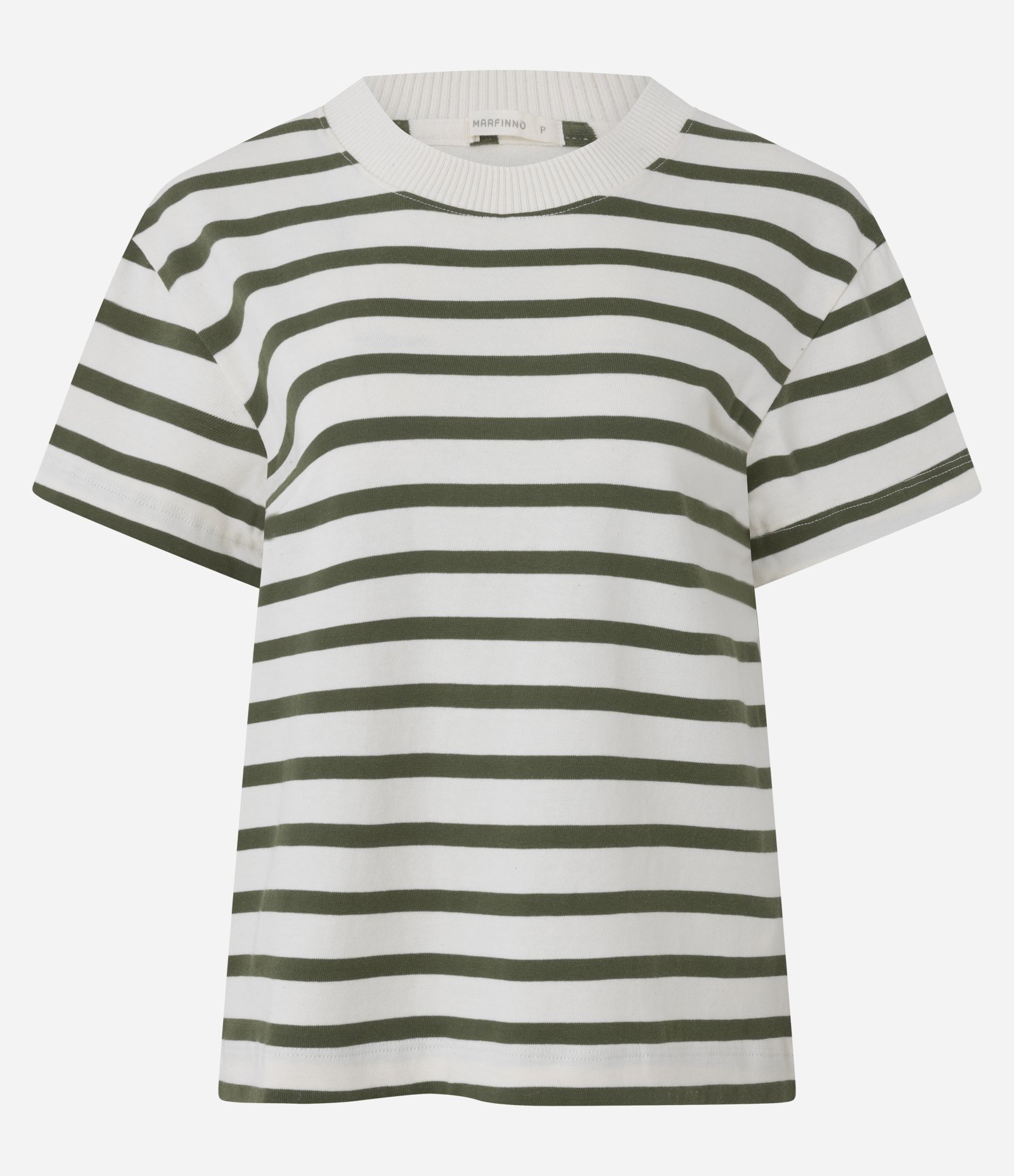 Camiseta Slim em Algodão Listrado com Gola Redonda Verde/Bege 5