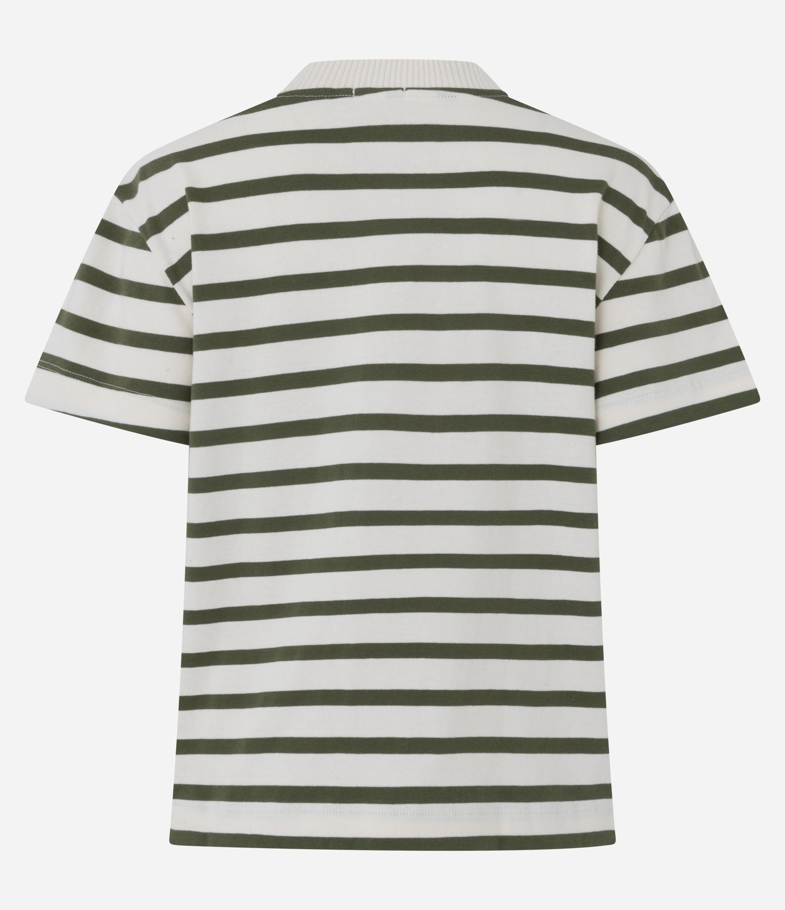 Camiseta Slim em Algodão Listrado com Gola Redonda Verde/Bege 6