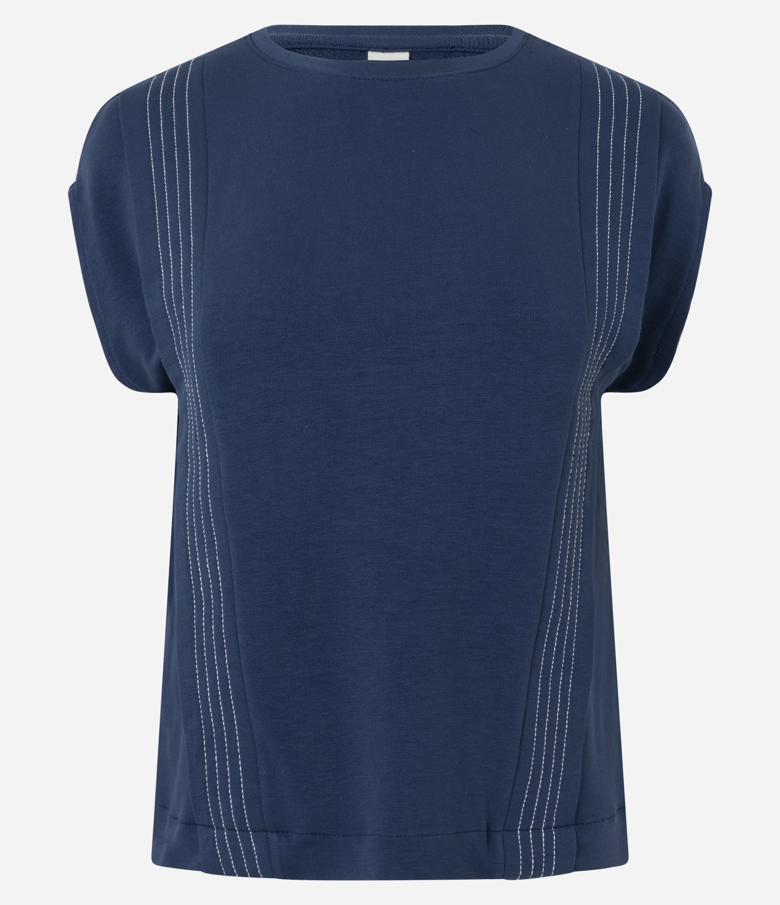 Blusa Manga Curta em Moletinho com Presponhos Verticais Azul 1