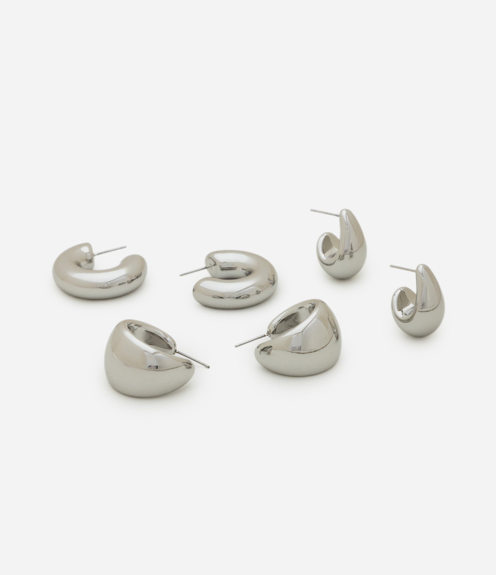 Kit 03 Argolas Largas Metalizadas Prata 2