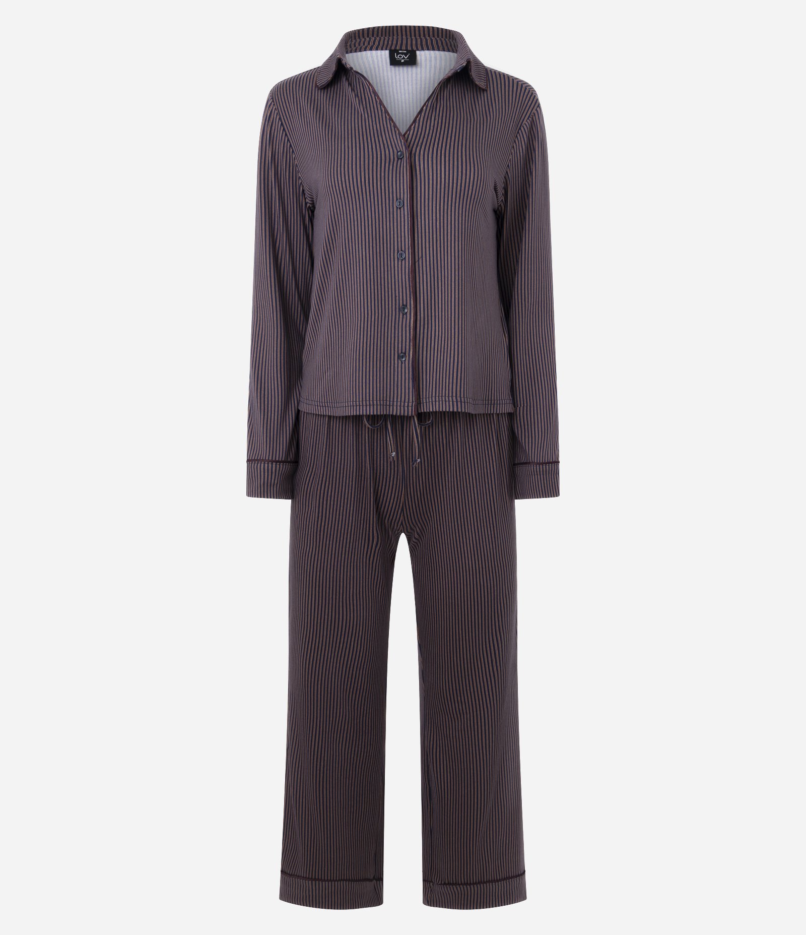 Pijama Feminino Longo Americano Toque Suave Listrado Listrado 1