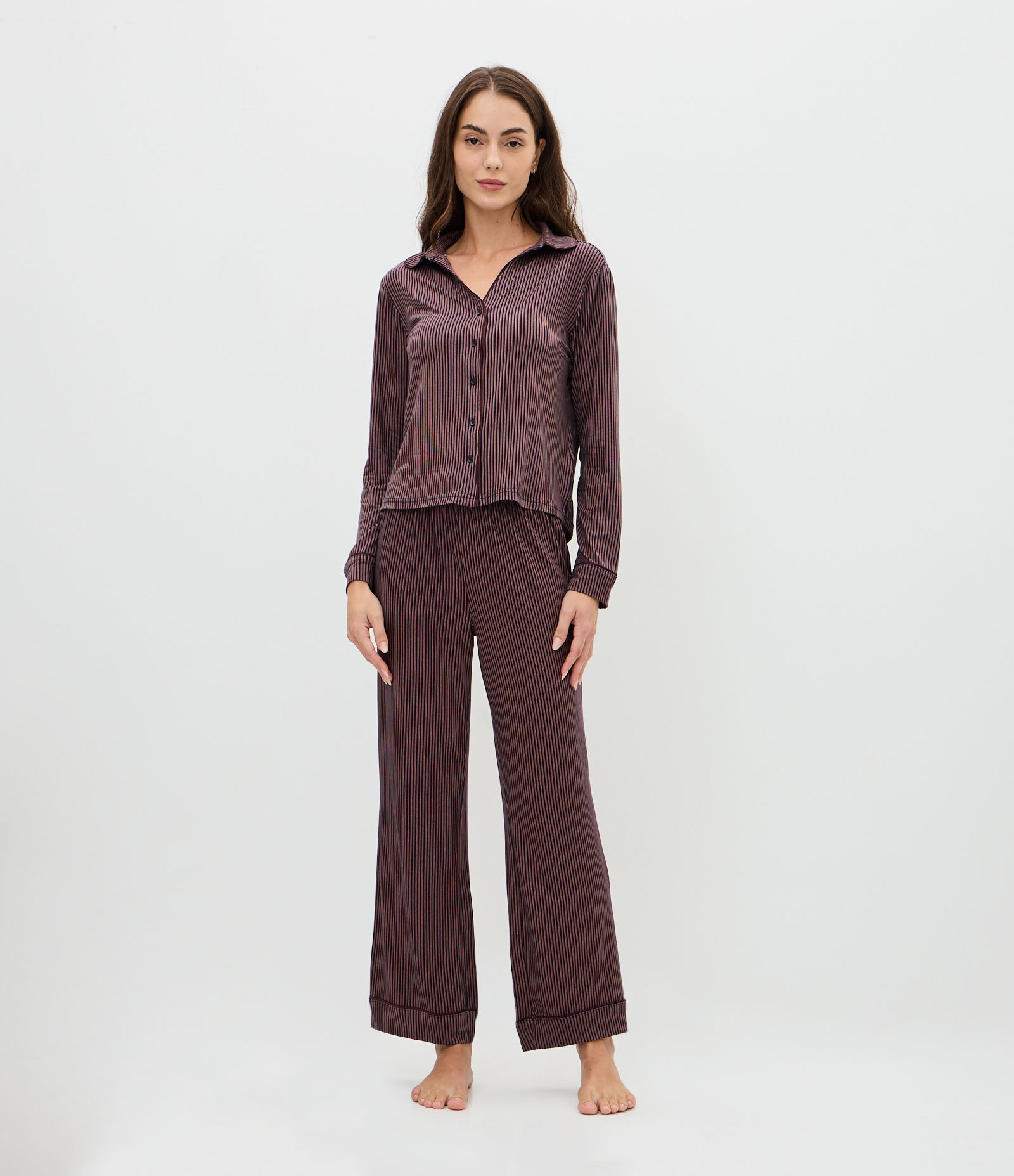 Pijama Longo Americano com Toque Suave e Estampa Listrada Listrado 1
