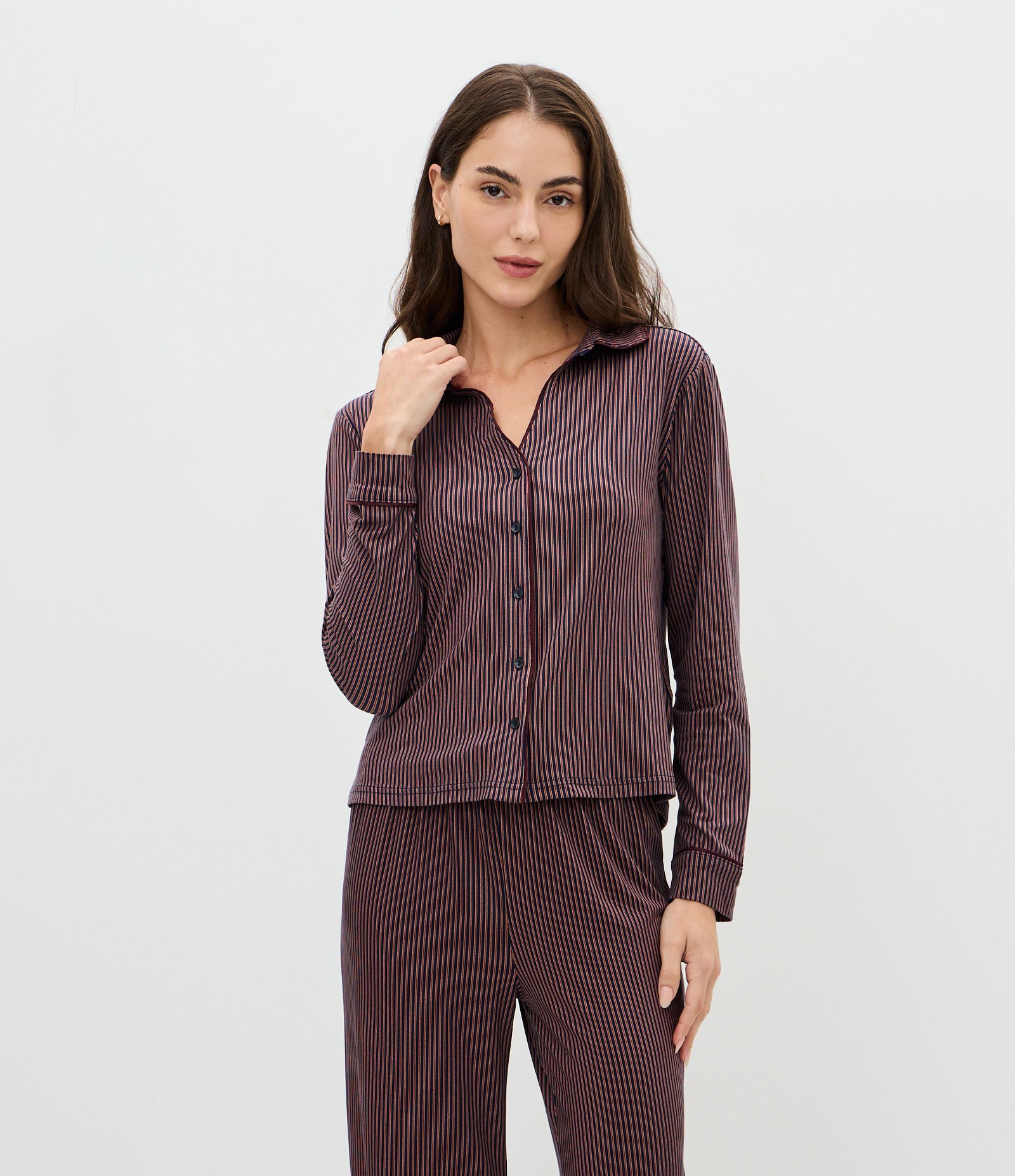 Pijama Longo Americano com Toque Suave e Estampa Listrada Listrado 2