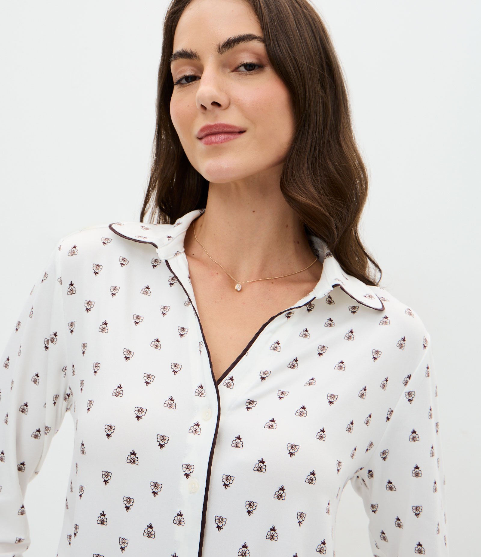 Pijama Longo Americano com Toque Suave e Estampa Gravataria Branco 3