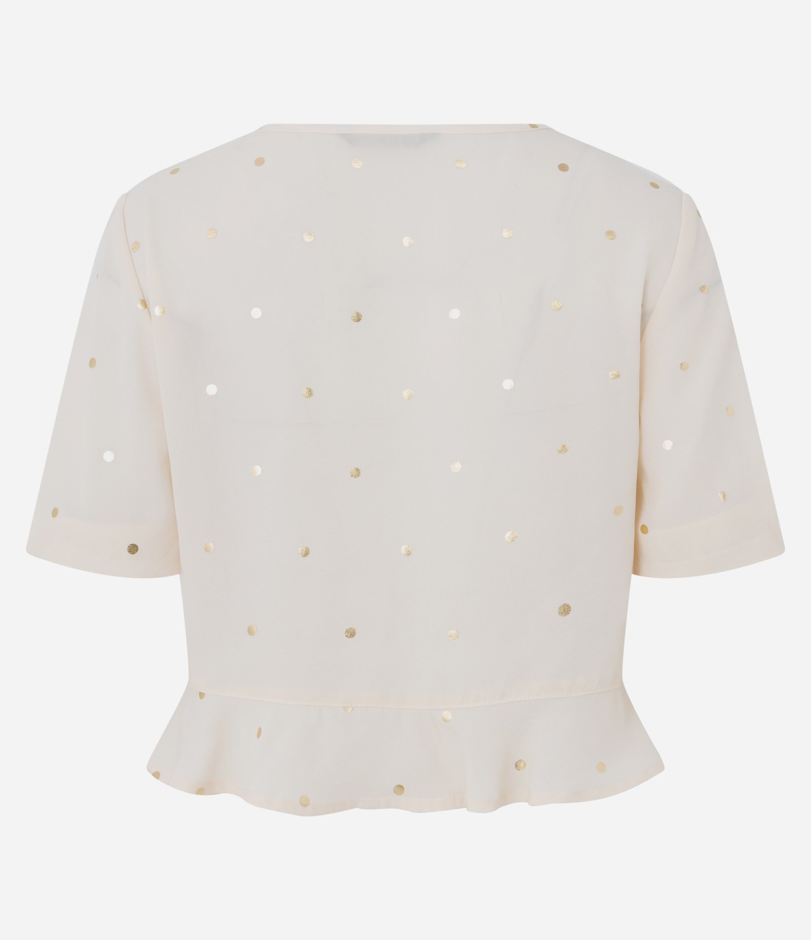 Blusa em Chiffon com Estampa Poá e Amarração Frontal Bege 6