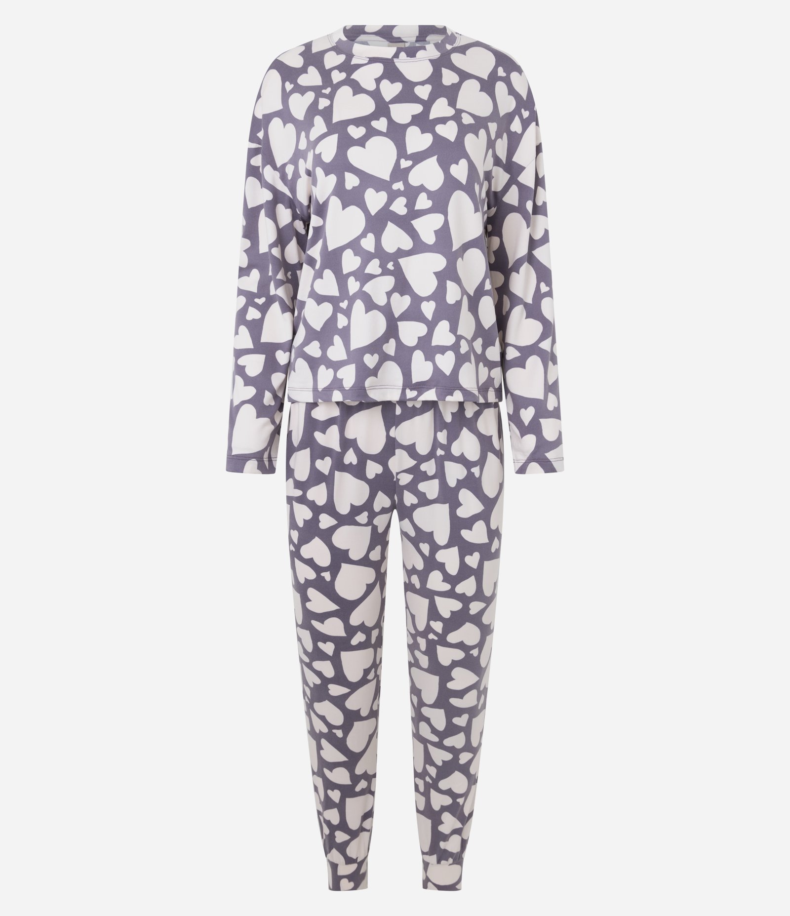 Pijama Longo em Peach Touch com Estampa de Coração Roxo 5
