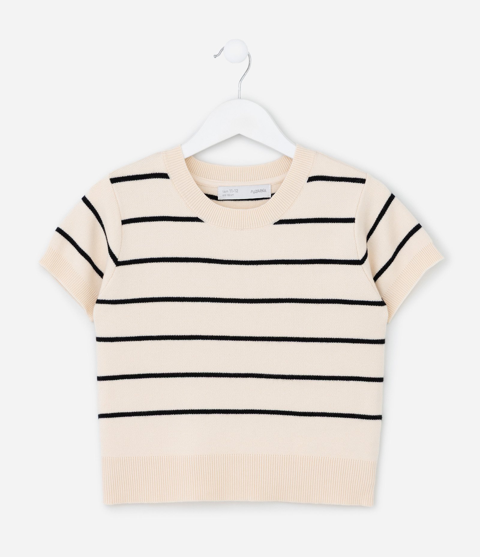 Camiseta Infantil em Jacquard Listrado – Tam 5 a 14 Anos Off White 1