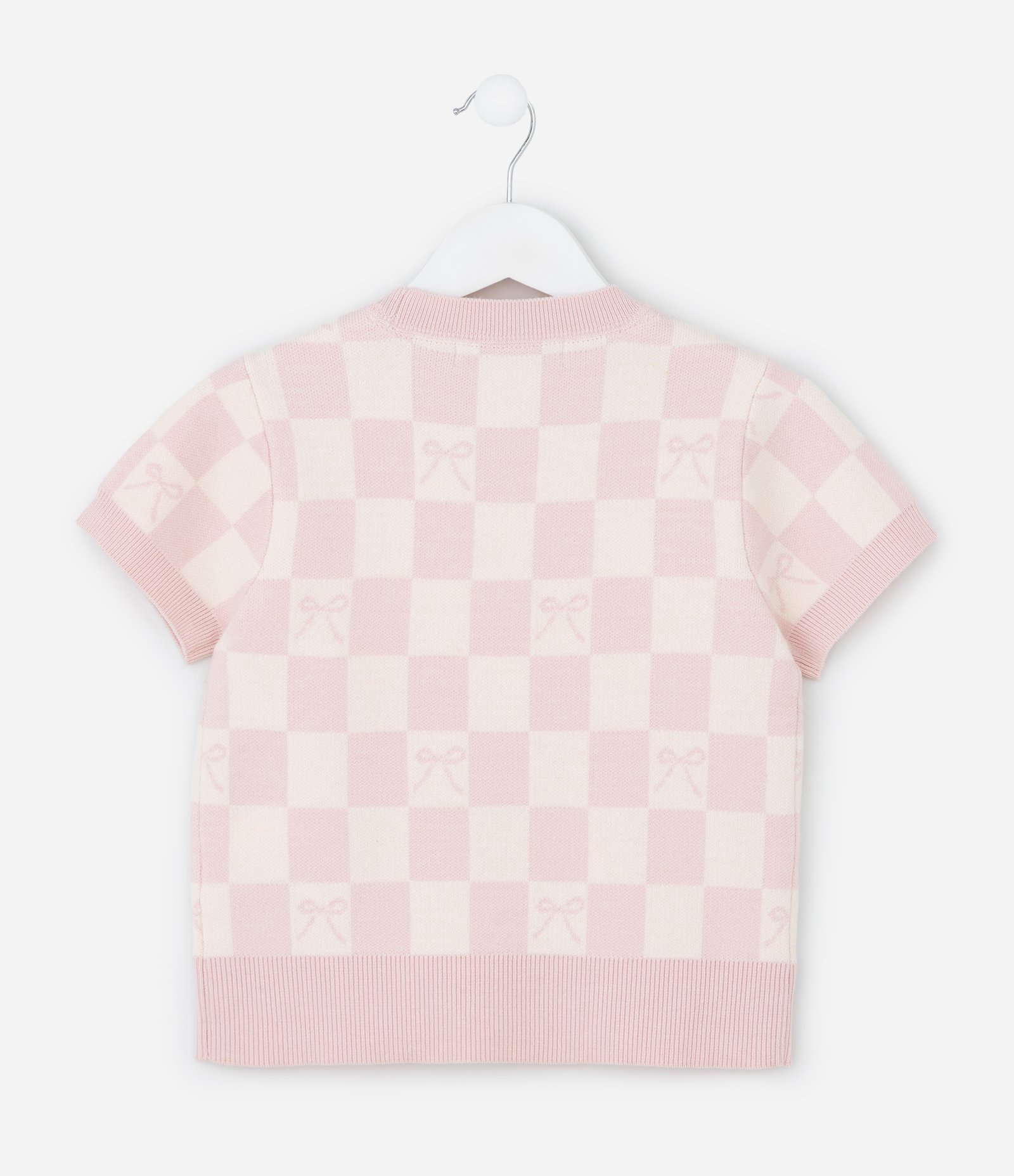Camiseta Infantil em Jacquard Xadrez com Laços – Tam 5 a 14 Anos Rosa Claro 2