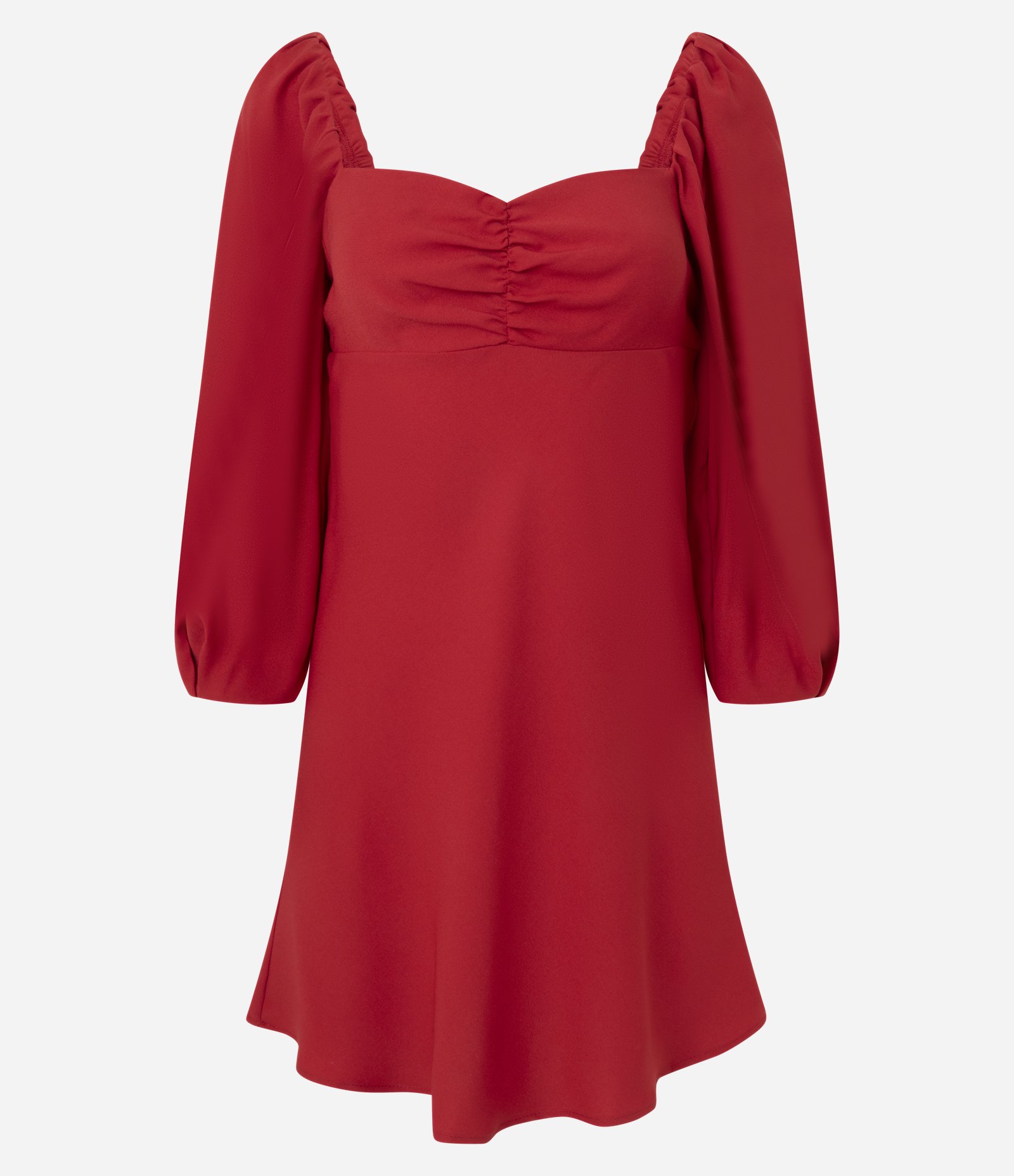 Vestido em Crepe com Manga Bufante e Decote Coração Vermelho 5