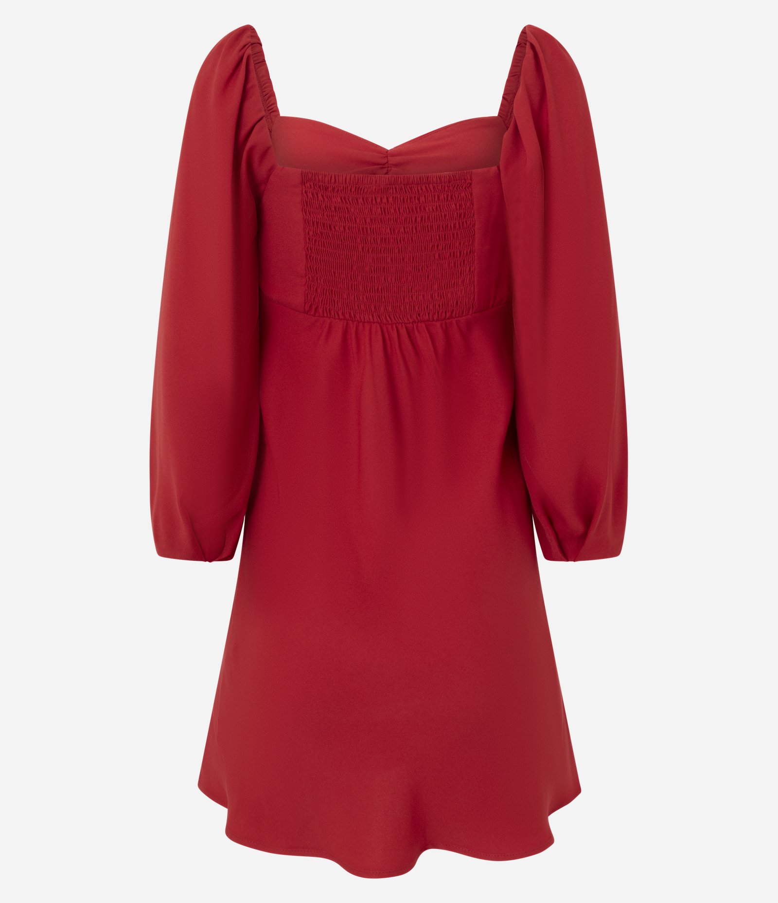 Vestido em Crepe com Manga Bufante e Decote Coração Vermelho 6