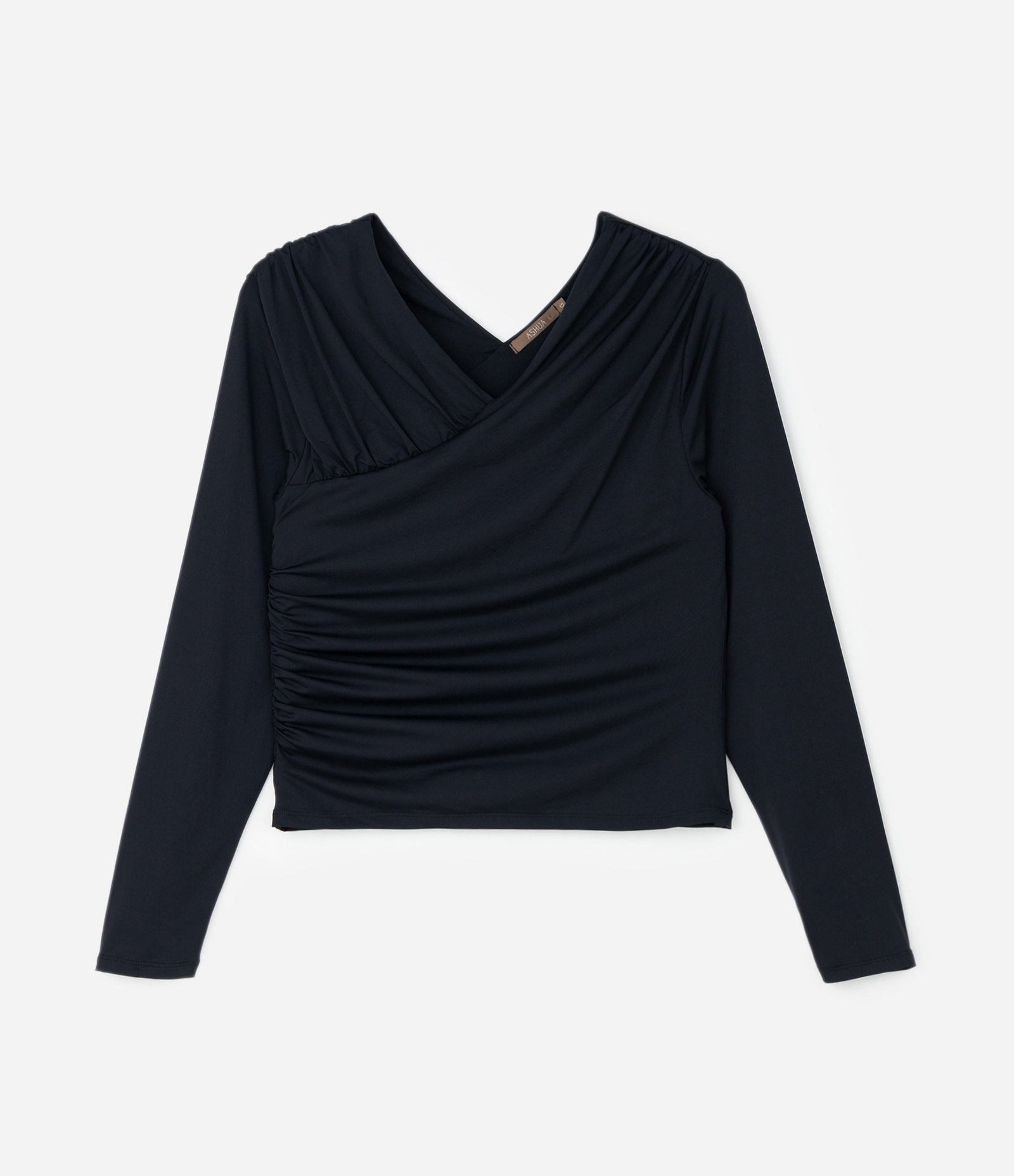 Blusa com Franzidos e Decote V Frente e Costas Curve & Plus Size Preto 4