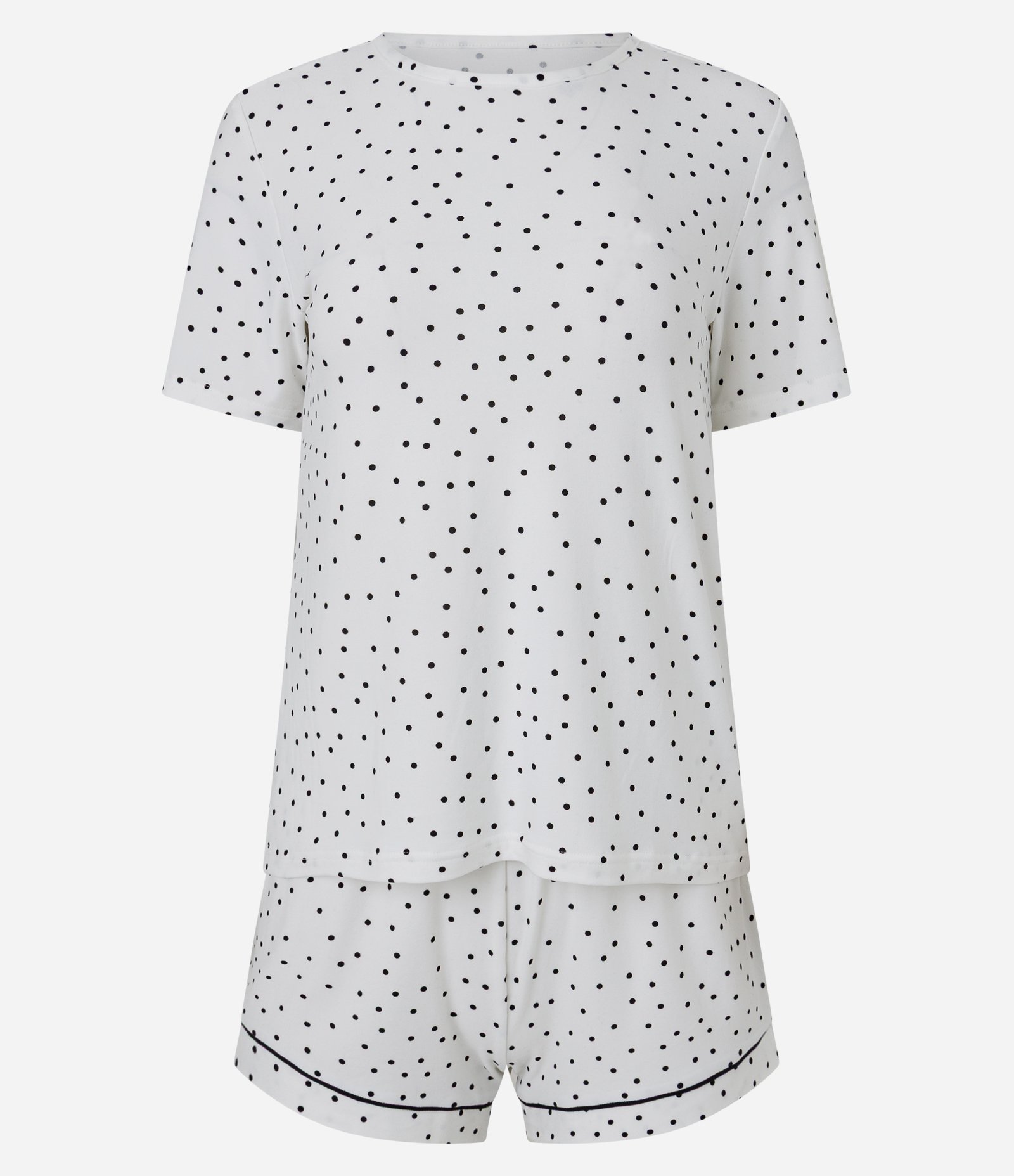 Pijama Curto em Peach Touch com Estampa Poá Cinza 4