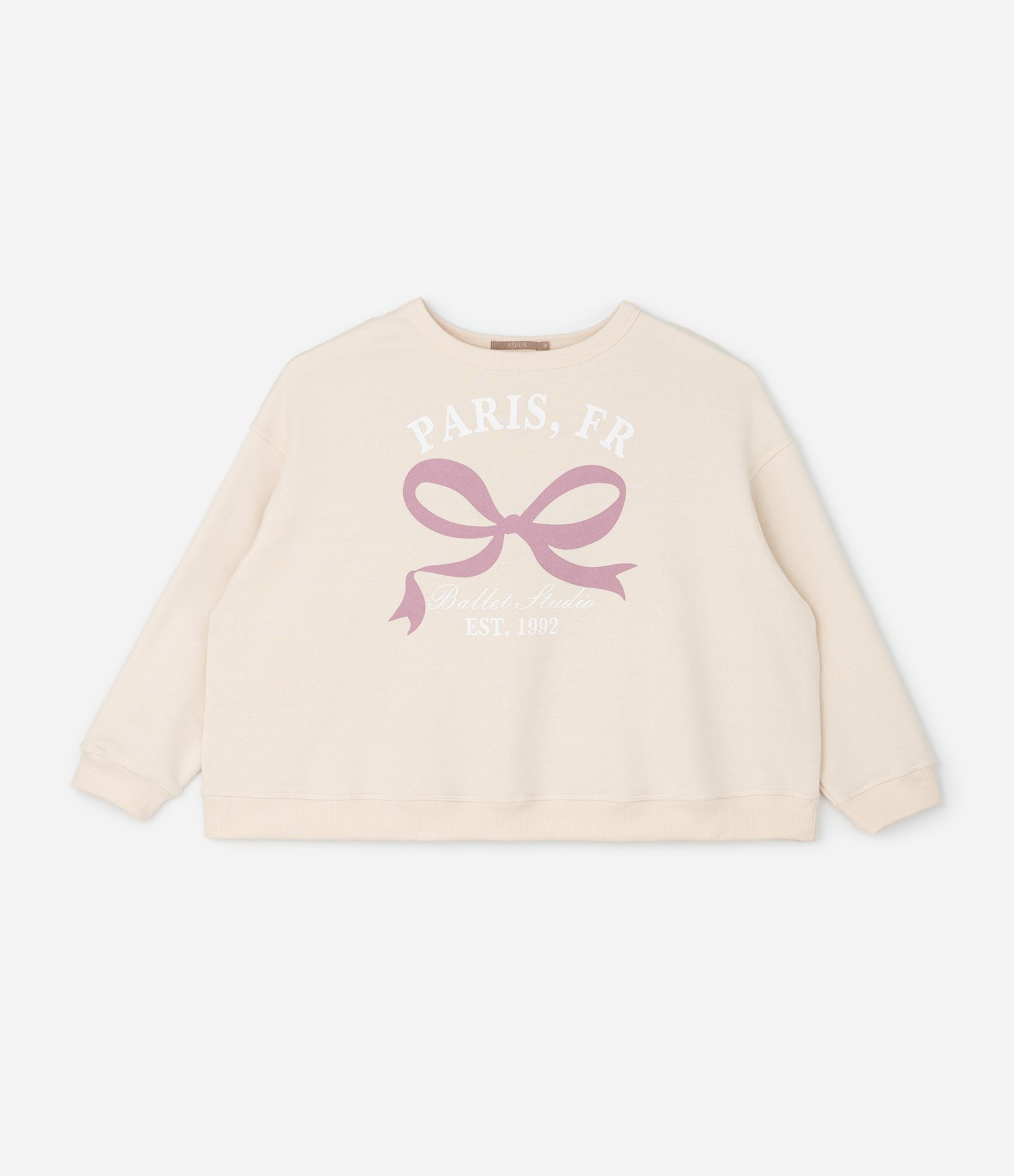 Blusão em Moletom com Estampa de Laço Curve & Plus Size Bege 1